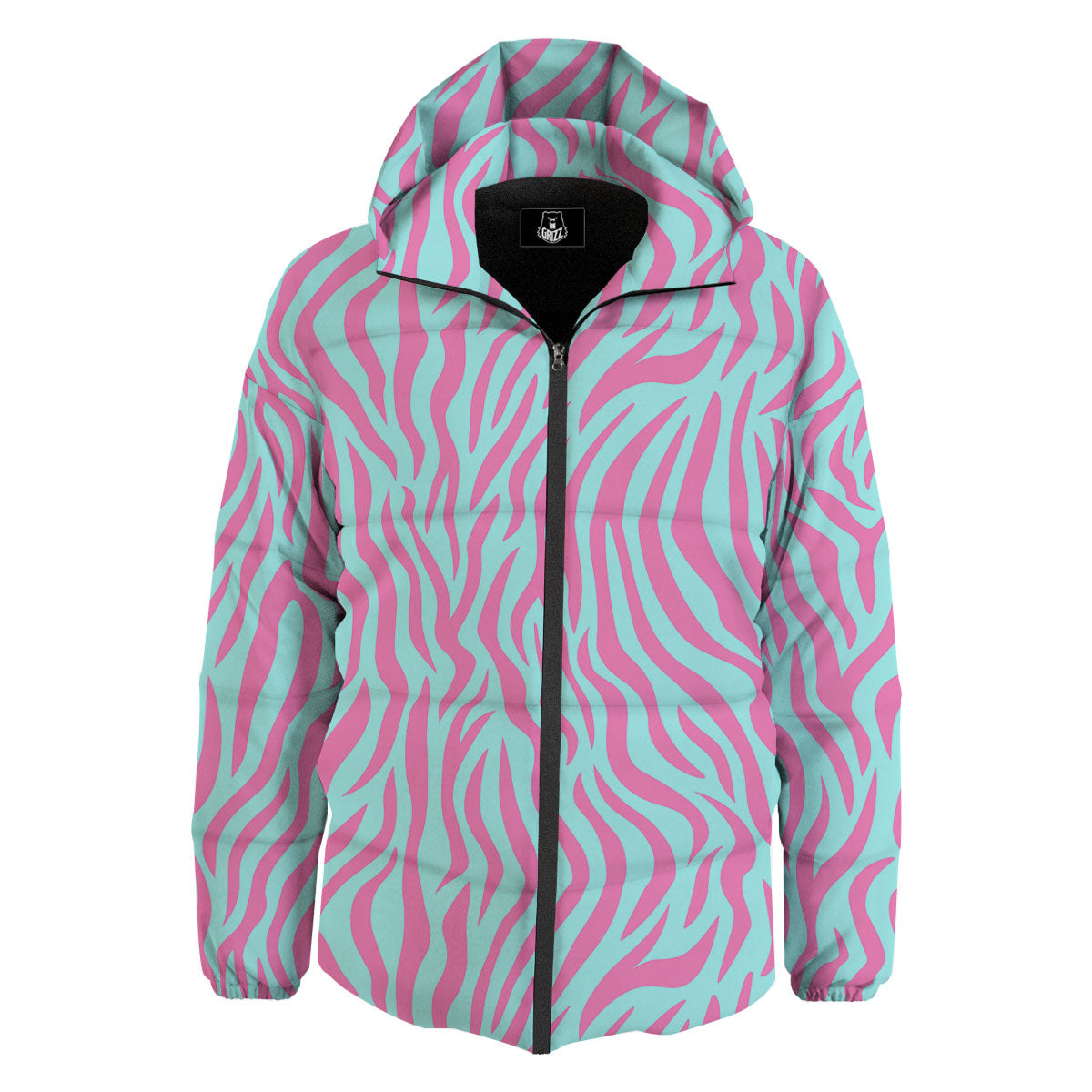 Zebra Stripes Blue And Pink Print Down Jacket-grizzshop