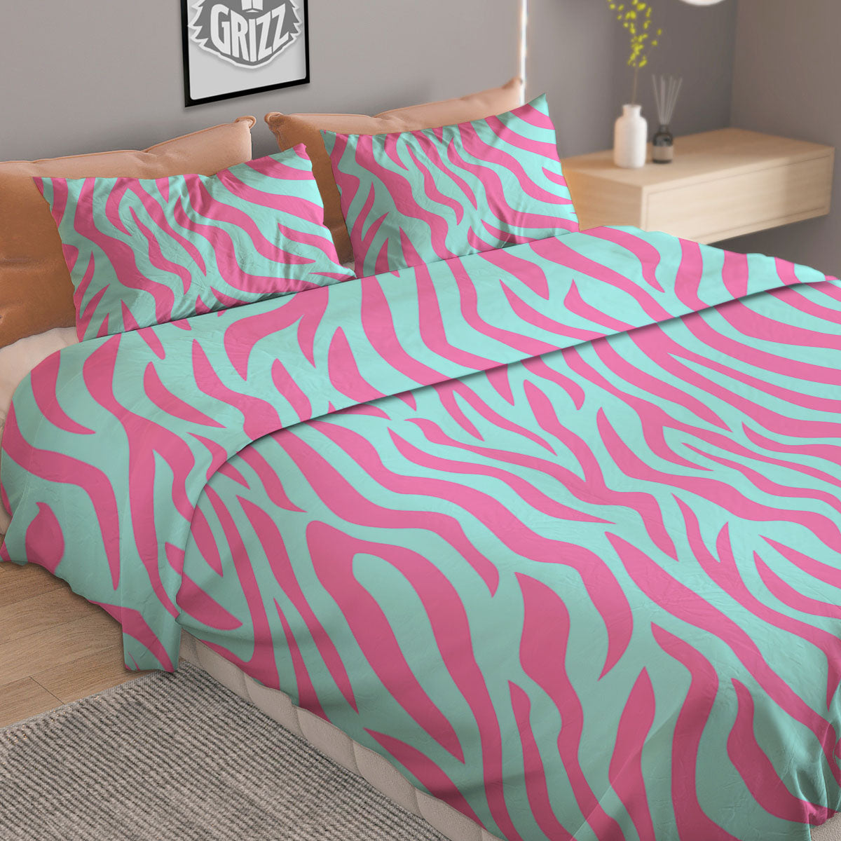 Zebra Stripes Blue And Pink Print Duvet Cover Bedding Set