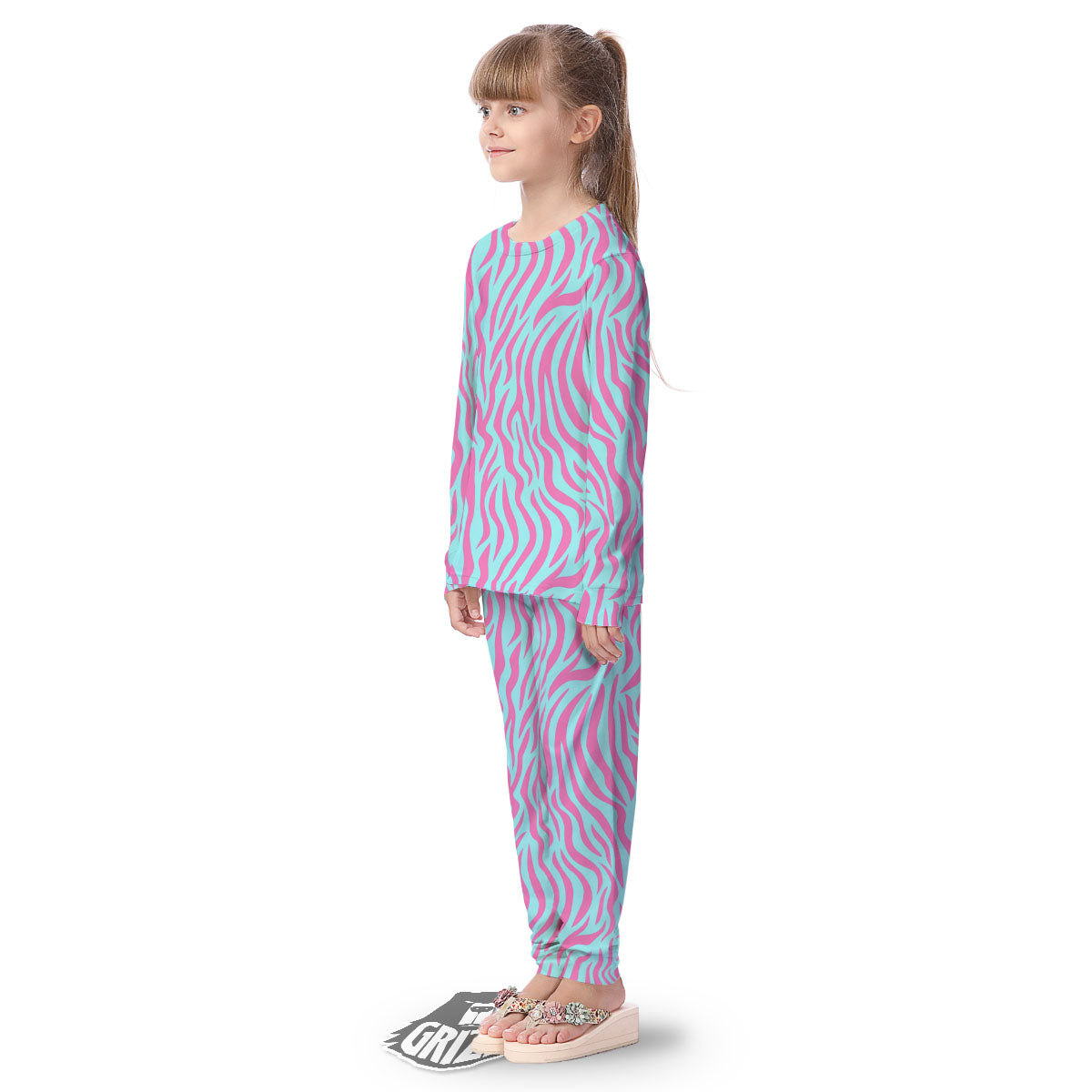 Zebra Stripes Blue And Pink Print Kid's Pajamas-grizzshop