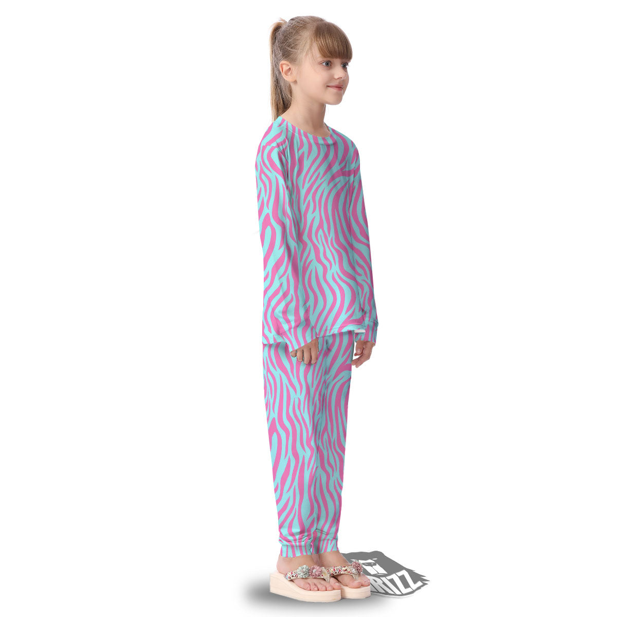 Zebra Stripes Blue And Pink Print Kid's Pajamas-grizzshop