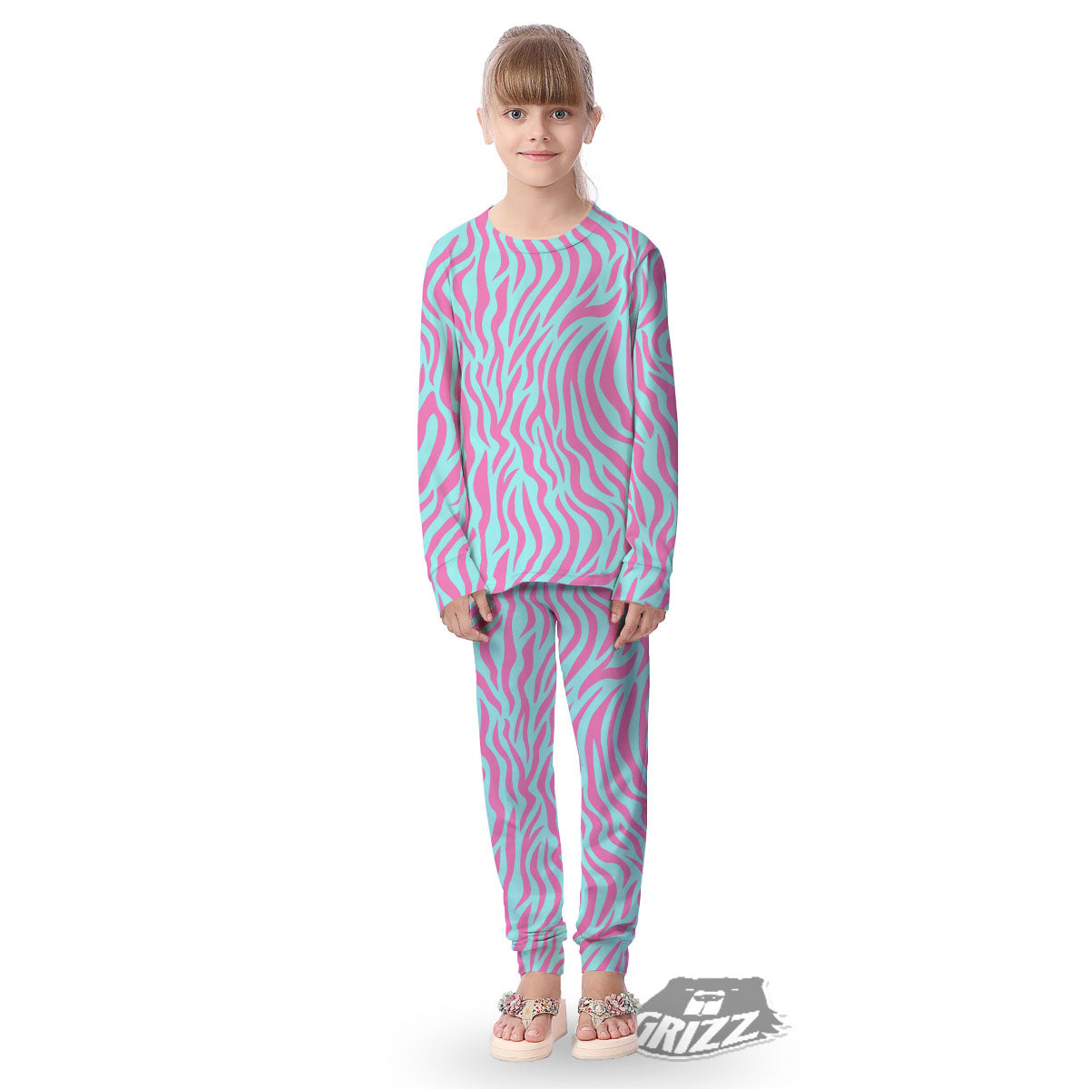 Zebra Stripes Blue And Pink Print Kid's Pajamas-grizzshop