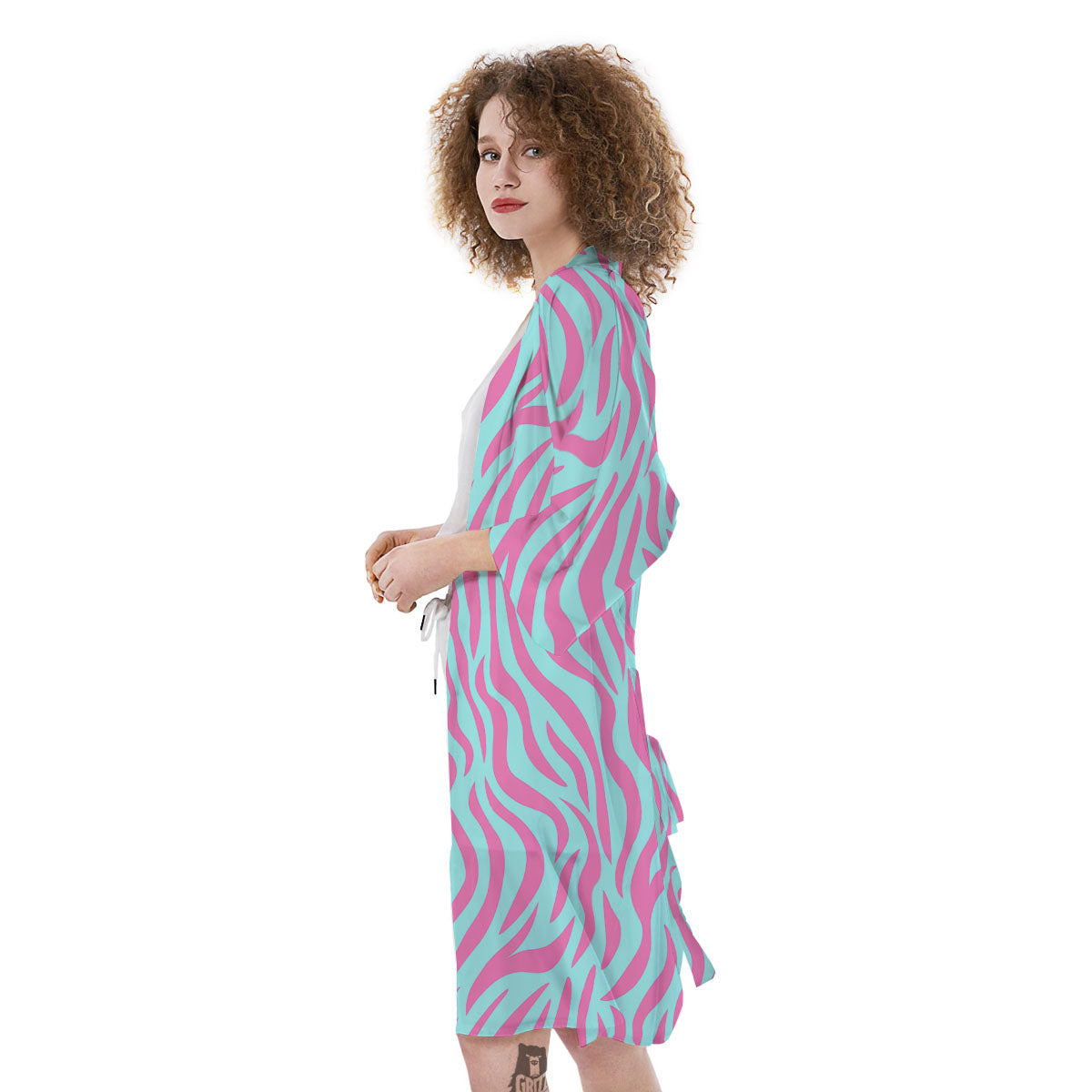 Zebra Stripes Blue And Pink Print Kimono-grizzshop