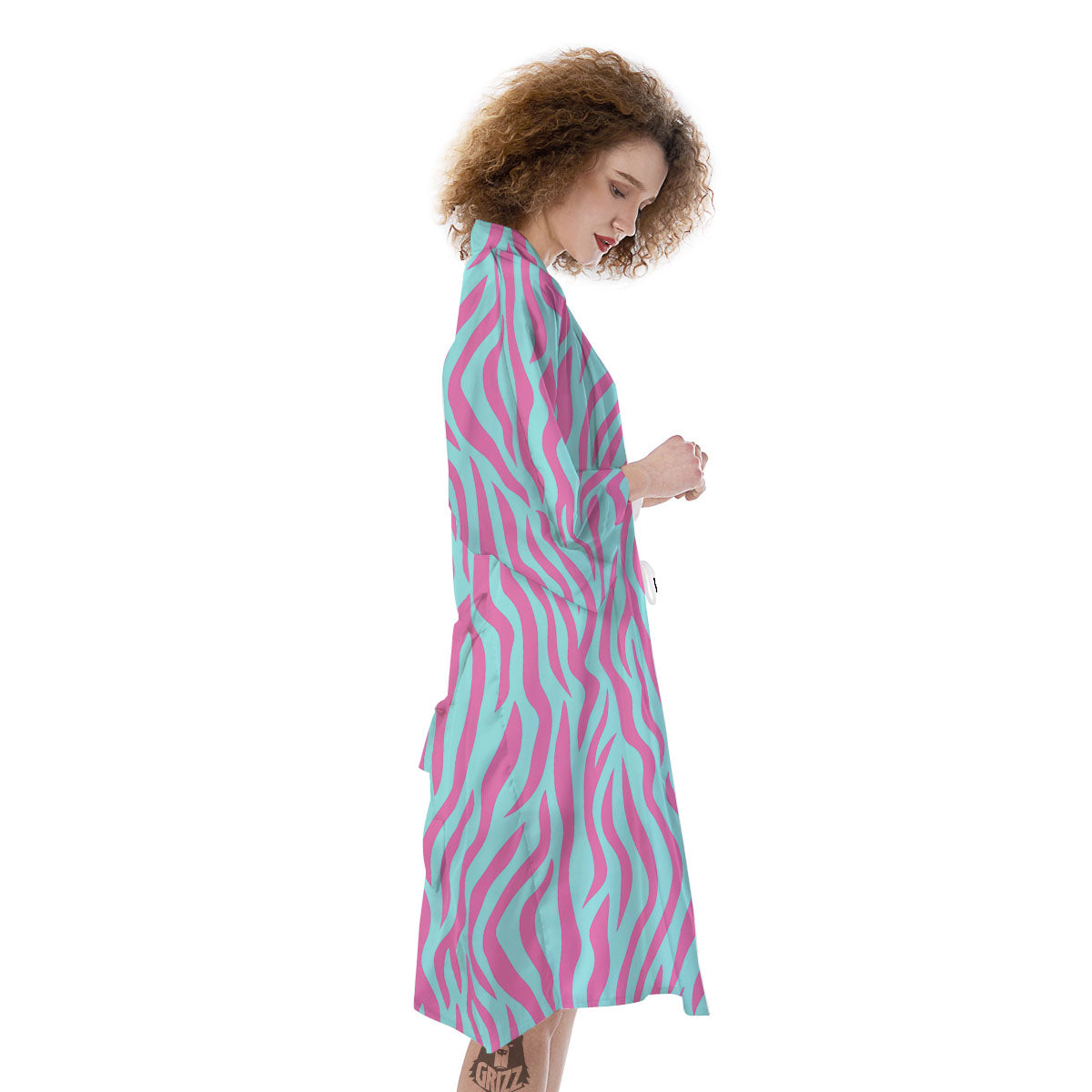 Zebra Stripes Blue And Pink Print Kimono-grizzshop