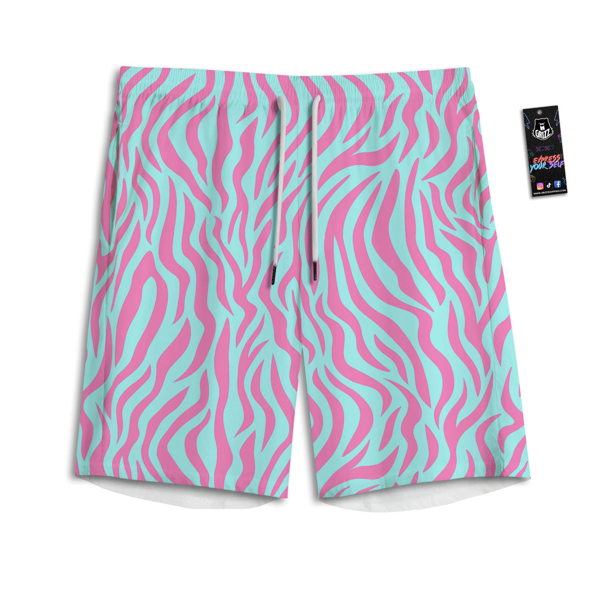 Zebra Stripes Blue And Pink Print Men's Athletic Shorts