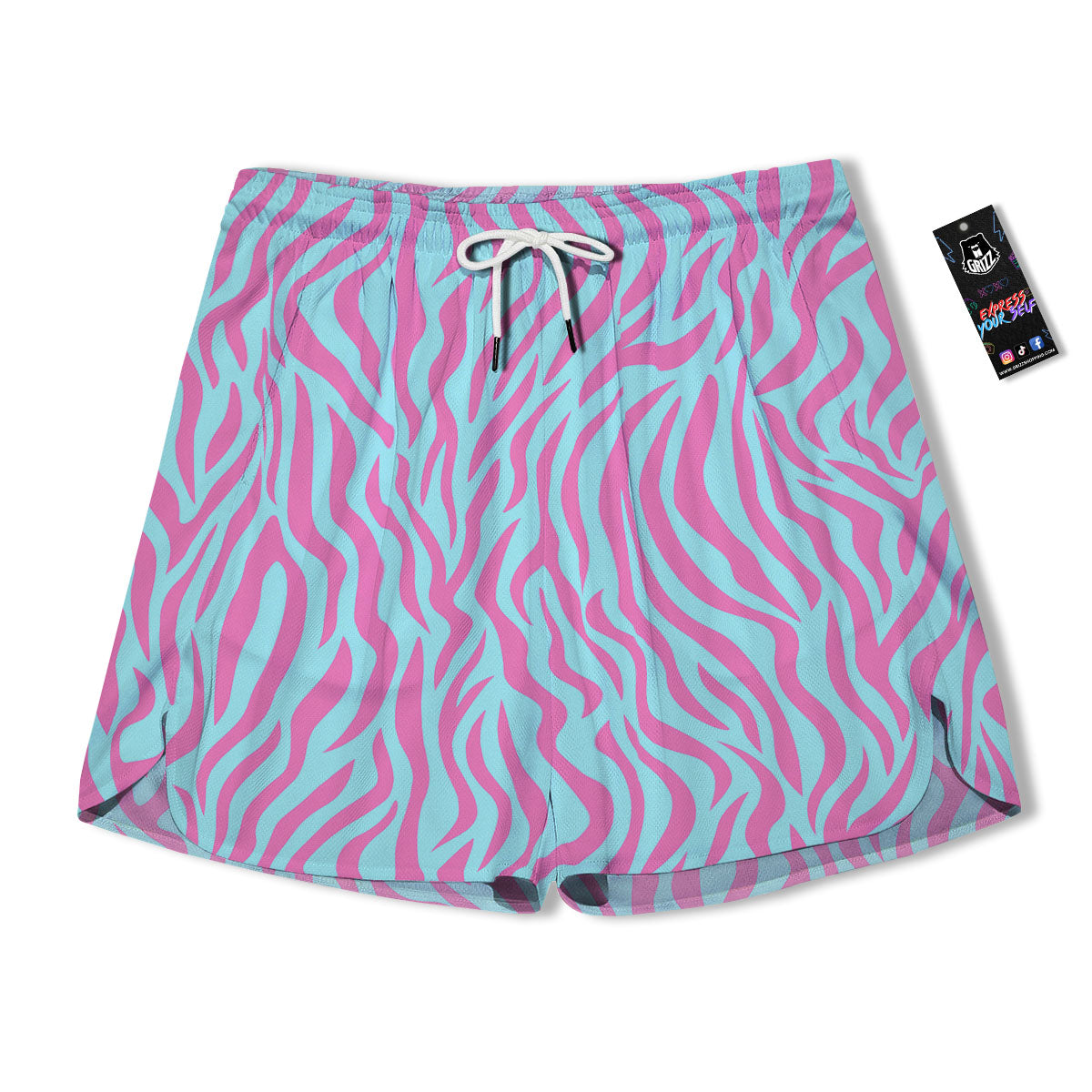Zebra Stripes Blue And Pink Print Men's Running Shorts-grizzshop