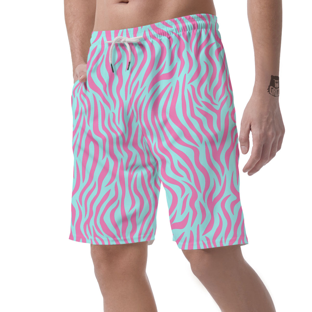 Zebra Stripes Blue And Pink Print Men's Shorts-grizzshop