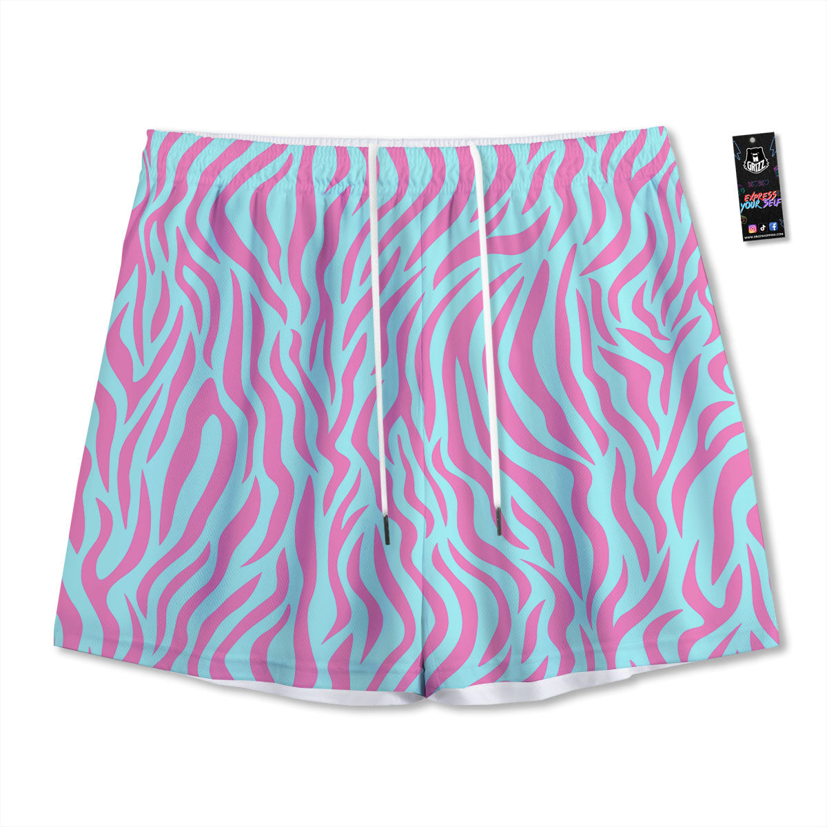 Zebra Stripes Blue And Pink Print Mesh Shorts