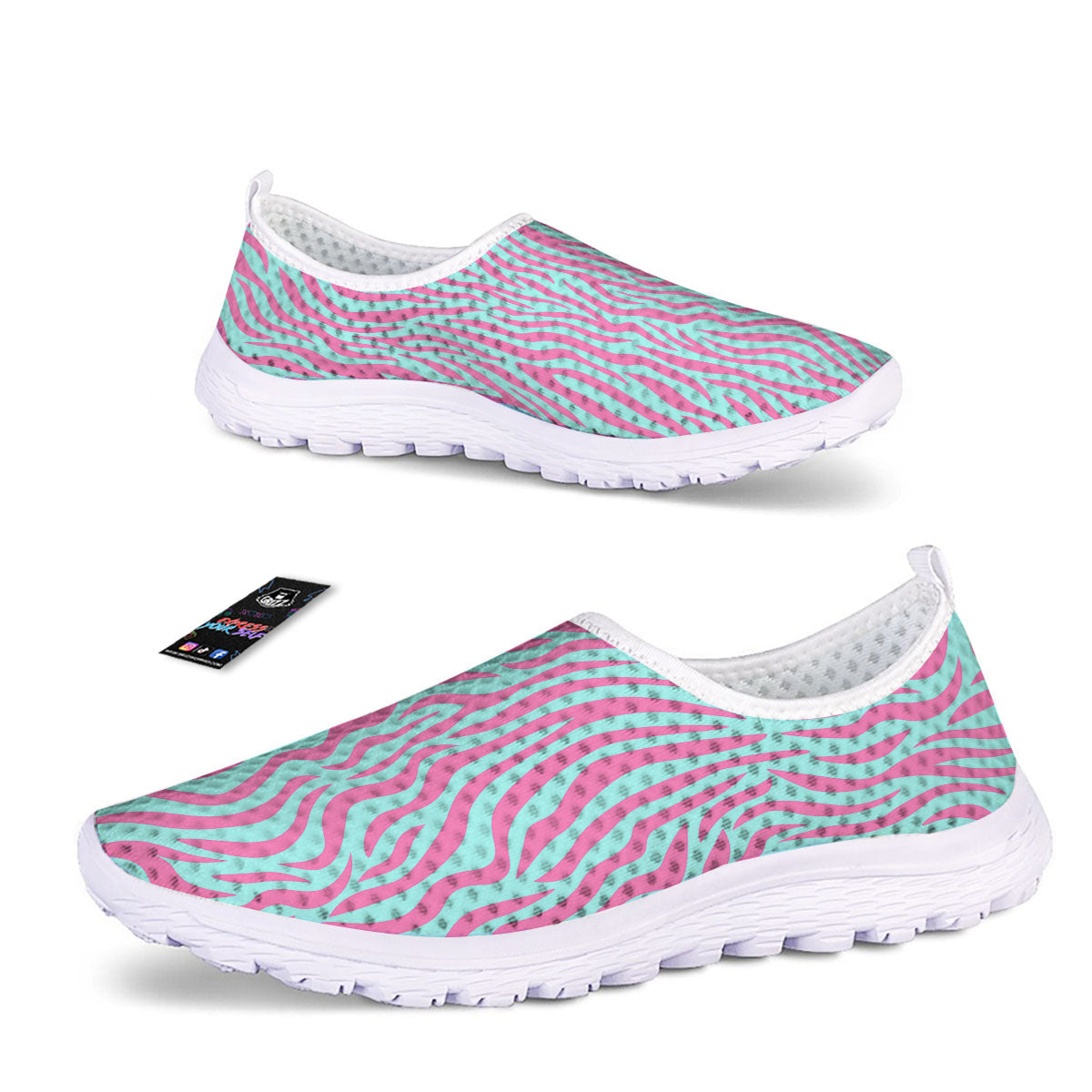 Zebra Stripes Blue And Pink Print Nurse Shoes-grizzshop