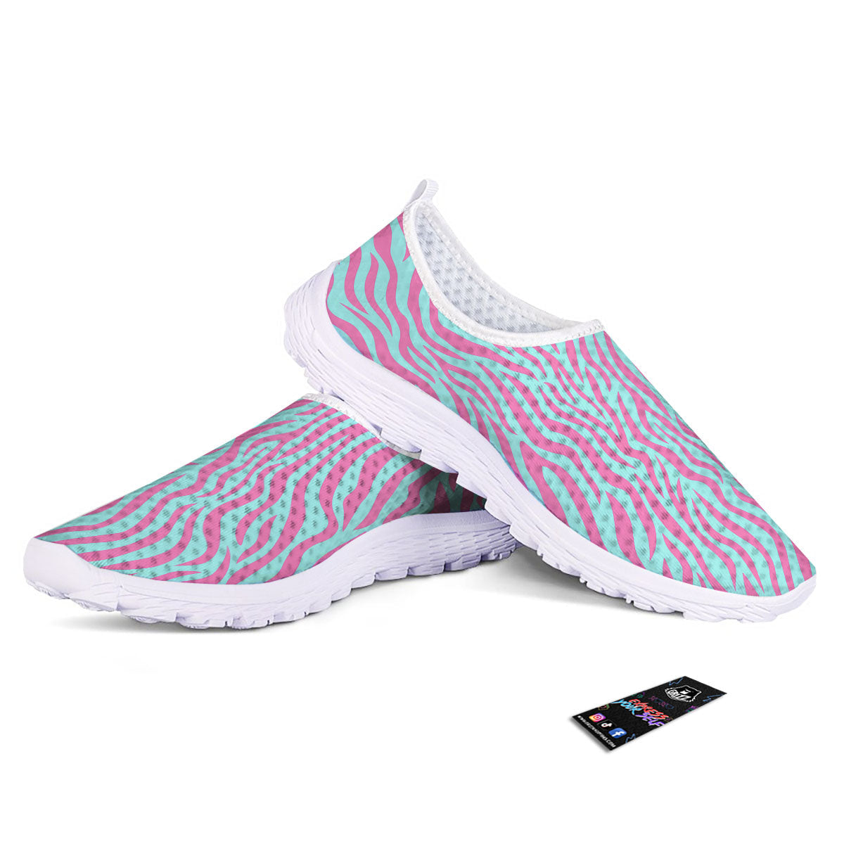 Zebra Stripes Blue And Pink Print Nurse Shoes-grizzshop