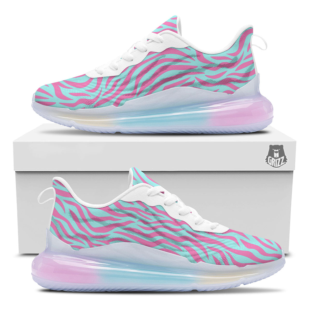 Zebra Stripes Blue And Pink Print Running Sneakers-grizzshop