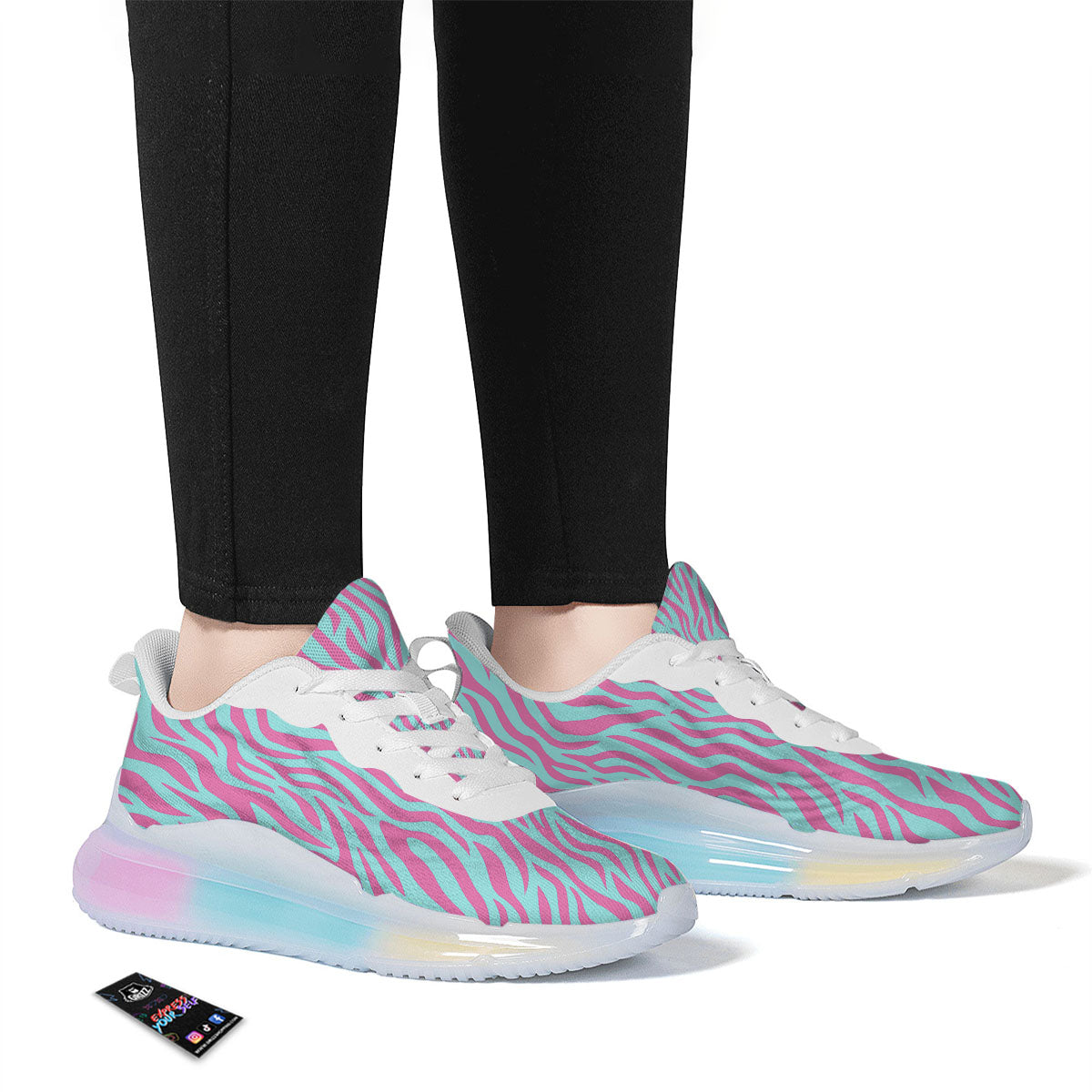 Zebra Stripes Blue And Pink Print Running Sneakers-grizzshop