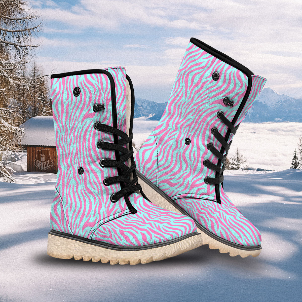 Zebra Stripes Blue And Pink Print Snow Boots-grizzshop