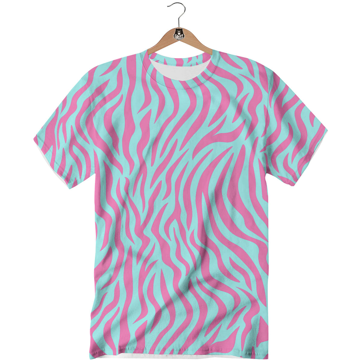Zebra Stripes Blue And Pink Print T-Shirt-grizzshop