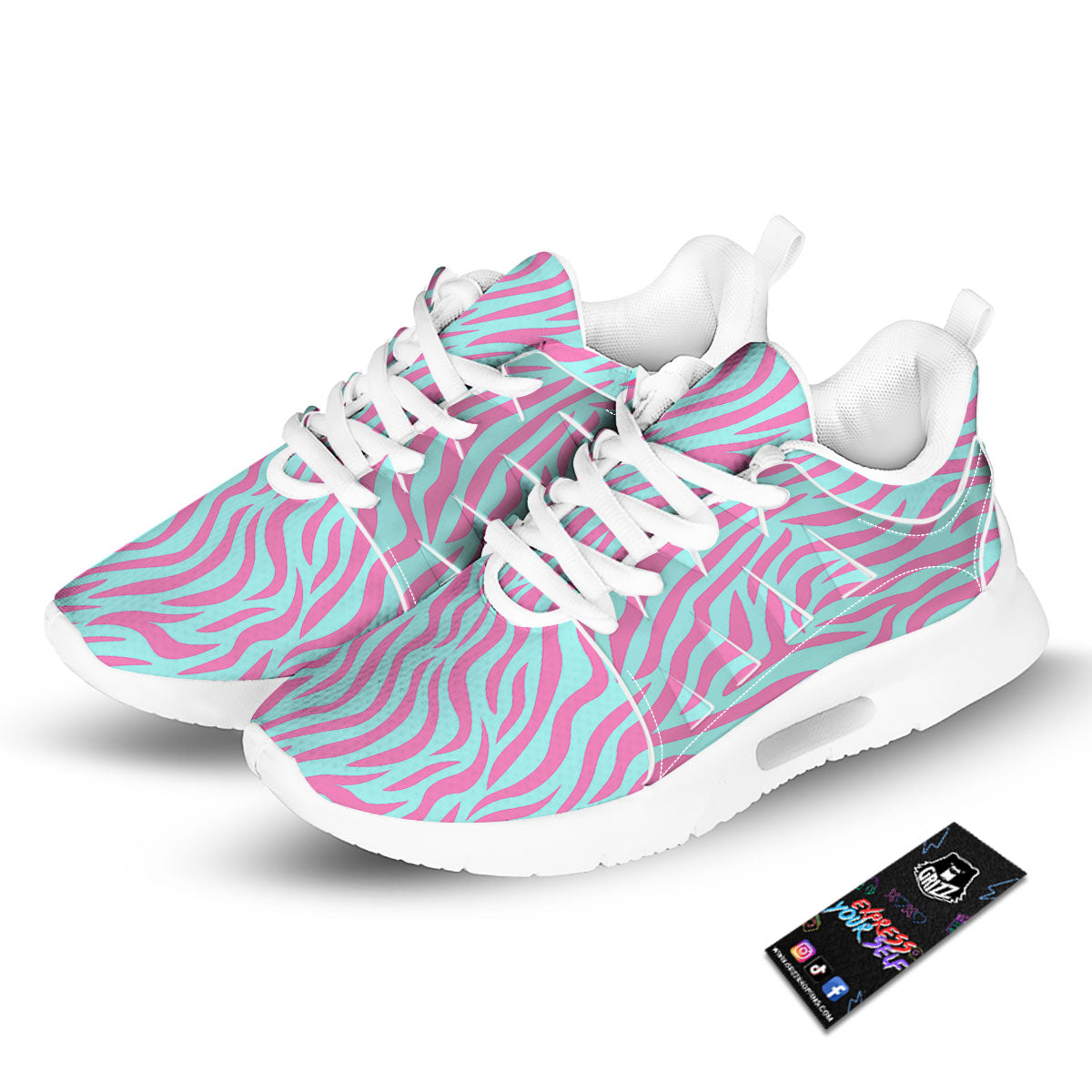Zebra Stripes Blue And Pink Print Tennis Shoes-grizzshop