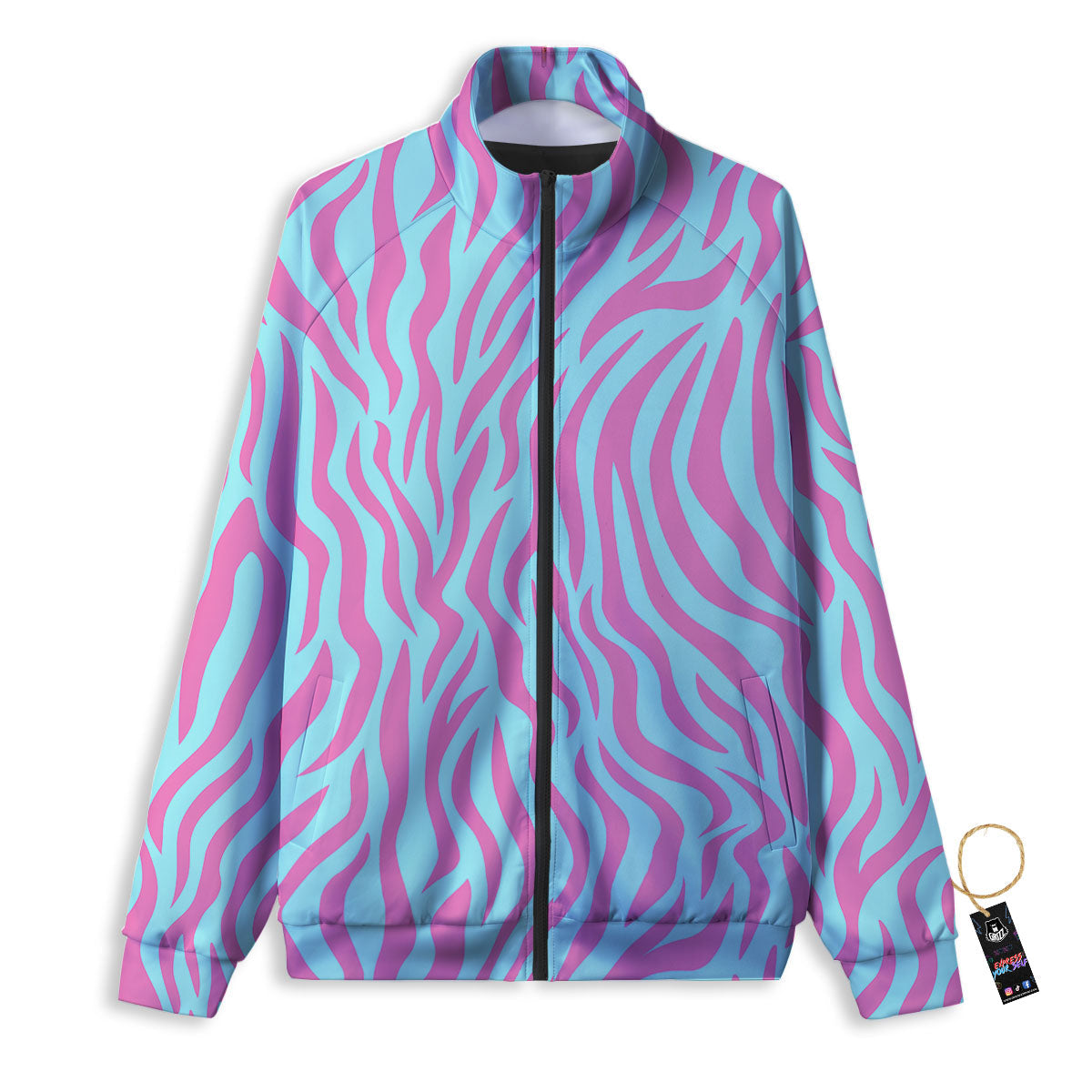 Zebra Stripes Blue And Pink Print Track Jacket-grizzshop