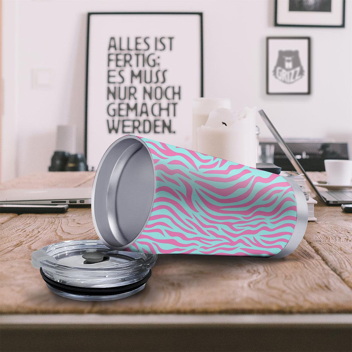 Zebra Stripes Blue And Pink Print Tumbler-grizzshop