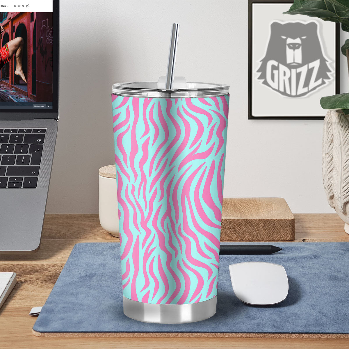 Zebra Stripes Blue And Pink Print Tumbler-grizzshop