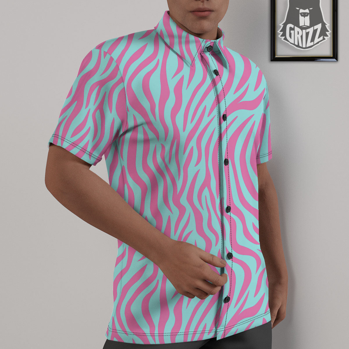 Zebra Stripes Blue And Pink Print Untucked Shirts-grizzshop