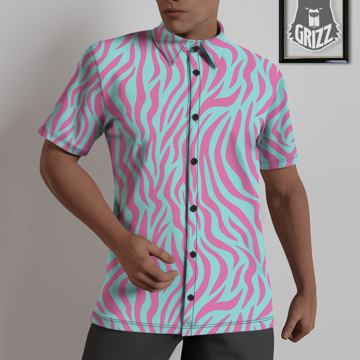 Zebra Stripes Blue And Pink Print Untucked Shirts-grizzshop