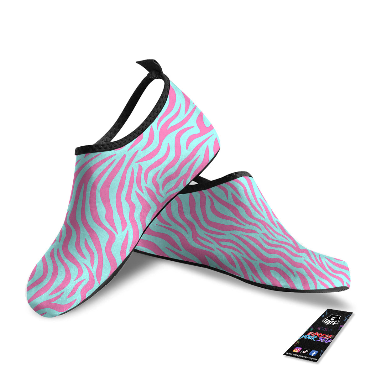 Zebra Stripes Blue And Pink Print Water Shoes-grizzshop