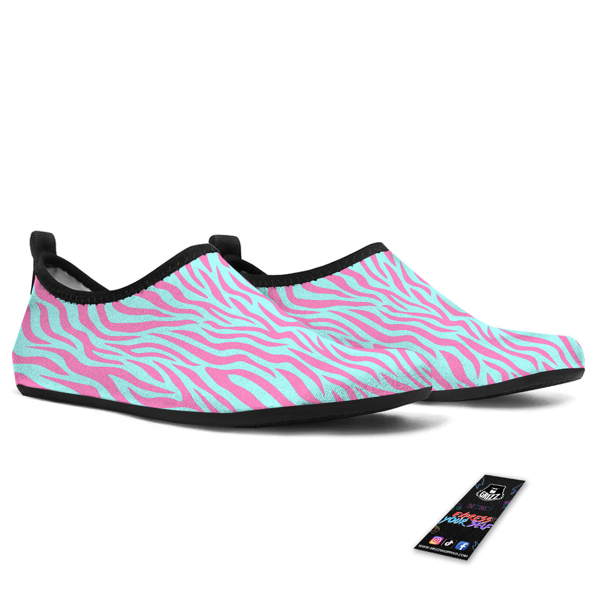 Zebra Stripes Blue And Pink Print Water Shoes-grizzshop