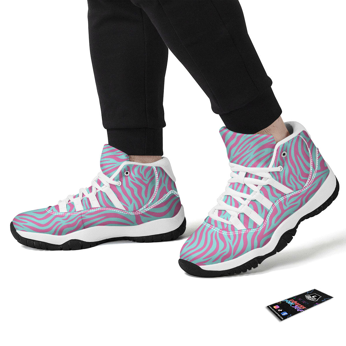 Zebra Stripes Blue And Pink Print White Bball Shoes-grizzshop