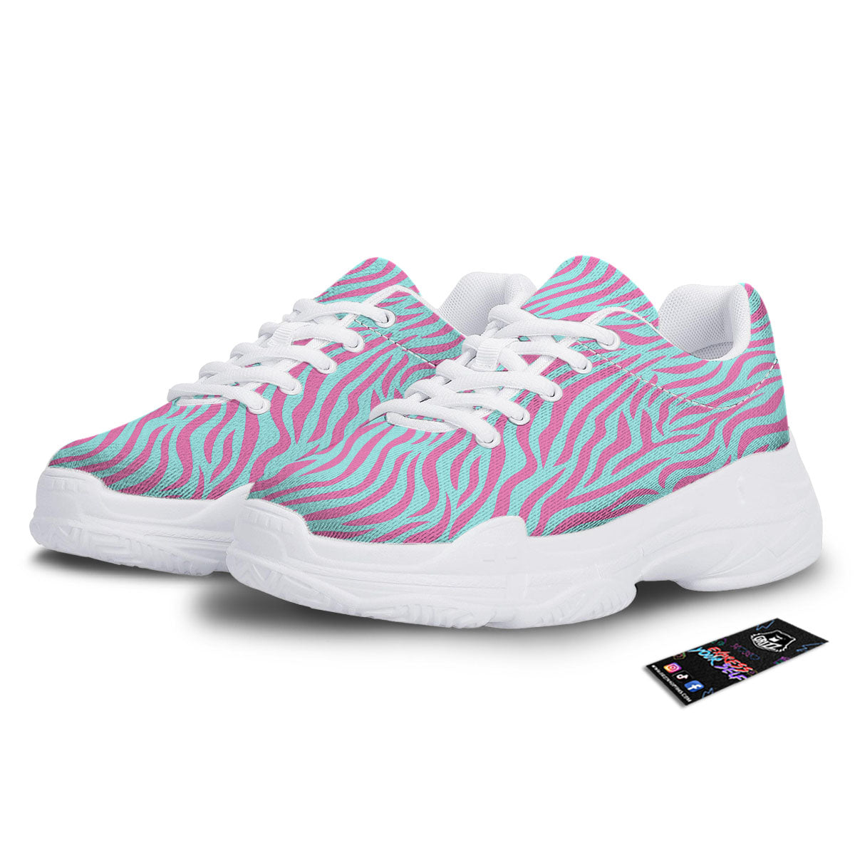 Zebra Stripes Blue And Pink Print White Chunky Shoes-grizzshop