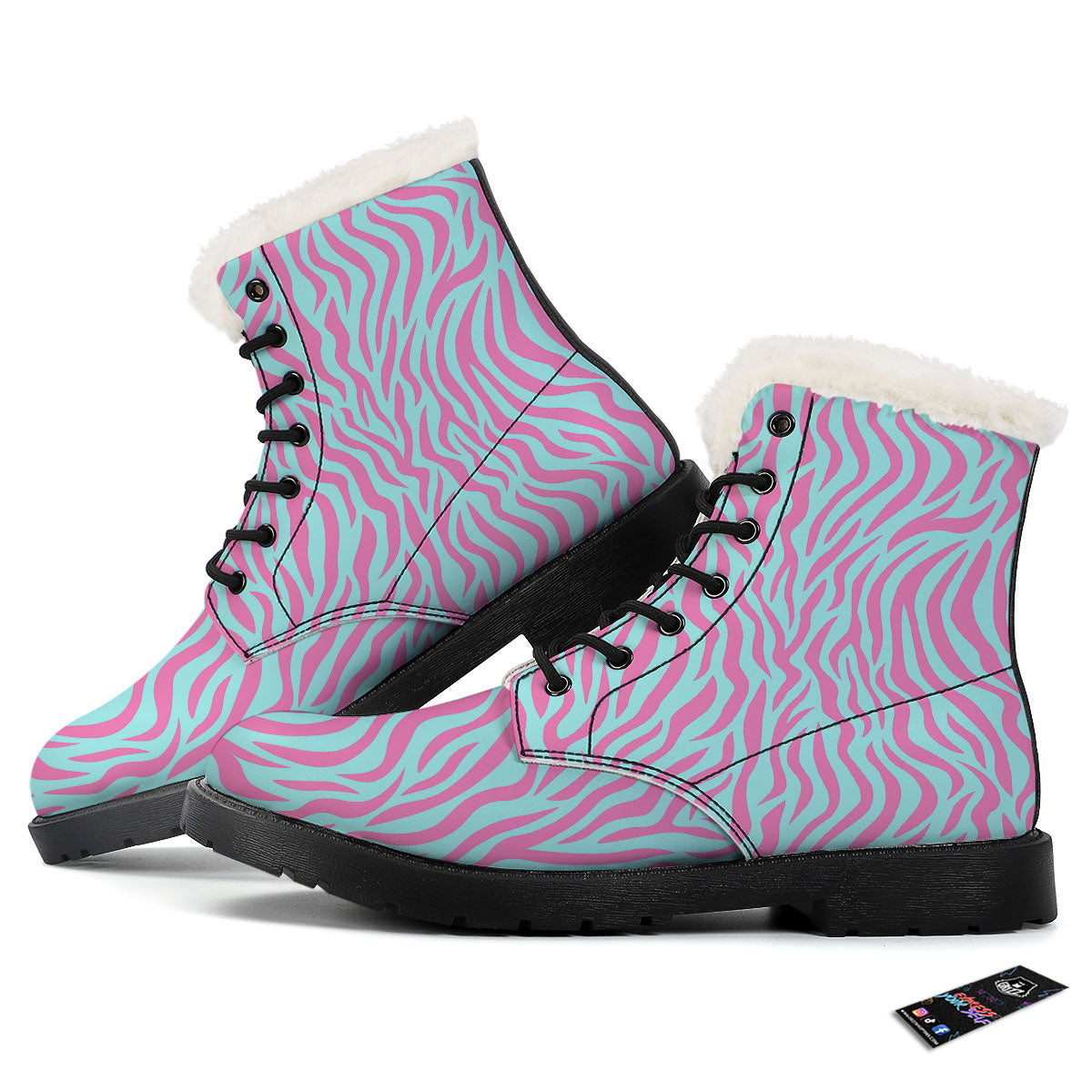 Zebra Stripes Blue And Pink Print Winter Boots-grizzshop