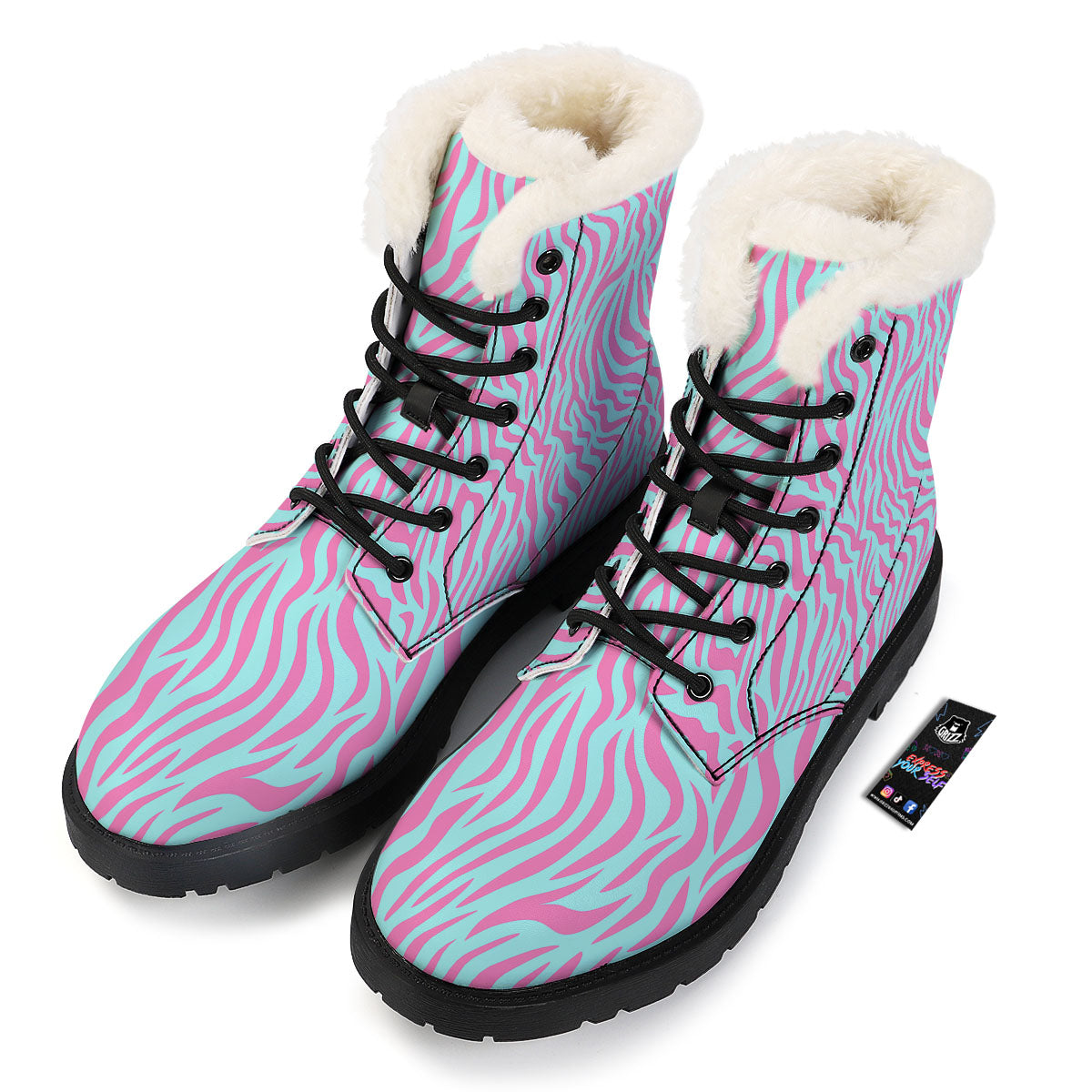 Zebra Stripes Blue And Pink Print Winter Boots-grizzshop