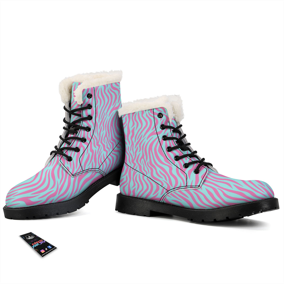 Zebra Stripes Blue And Pink Print Winter Boots-grizzshop
