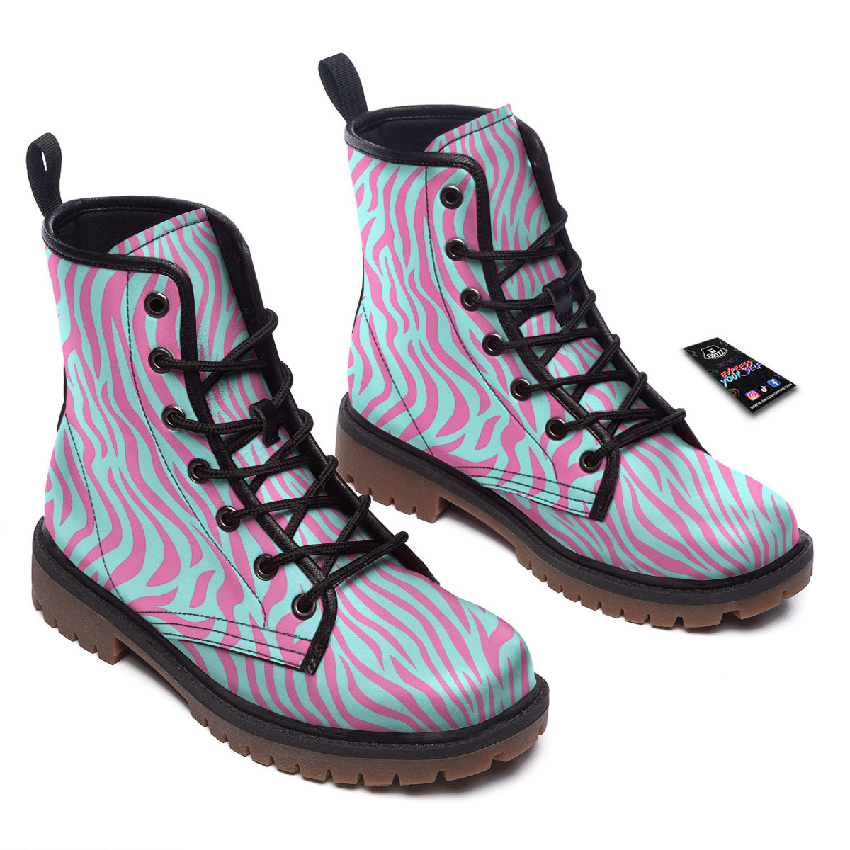 Zebra Stripes Blue And Pink Print Work Boots-grizzshop