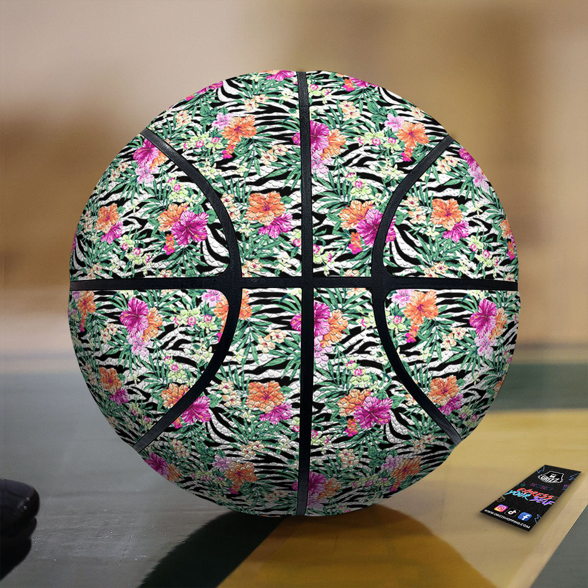 Zebra Floral Black White Print Pattern Basketball