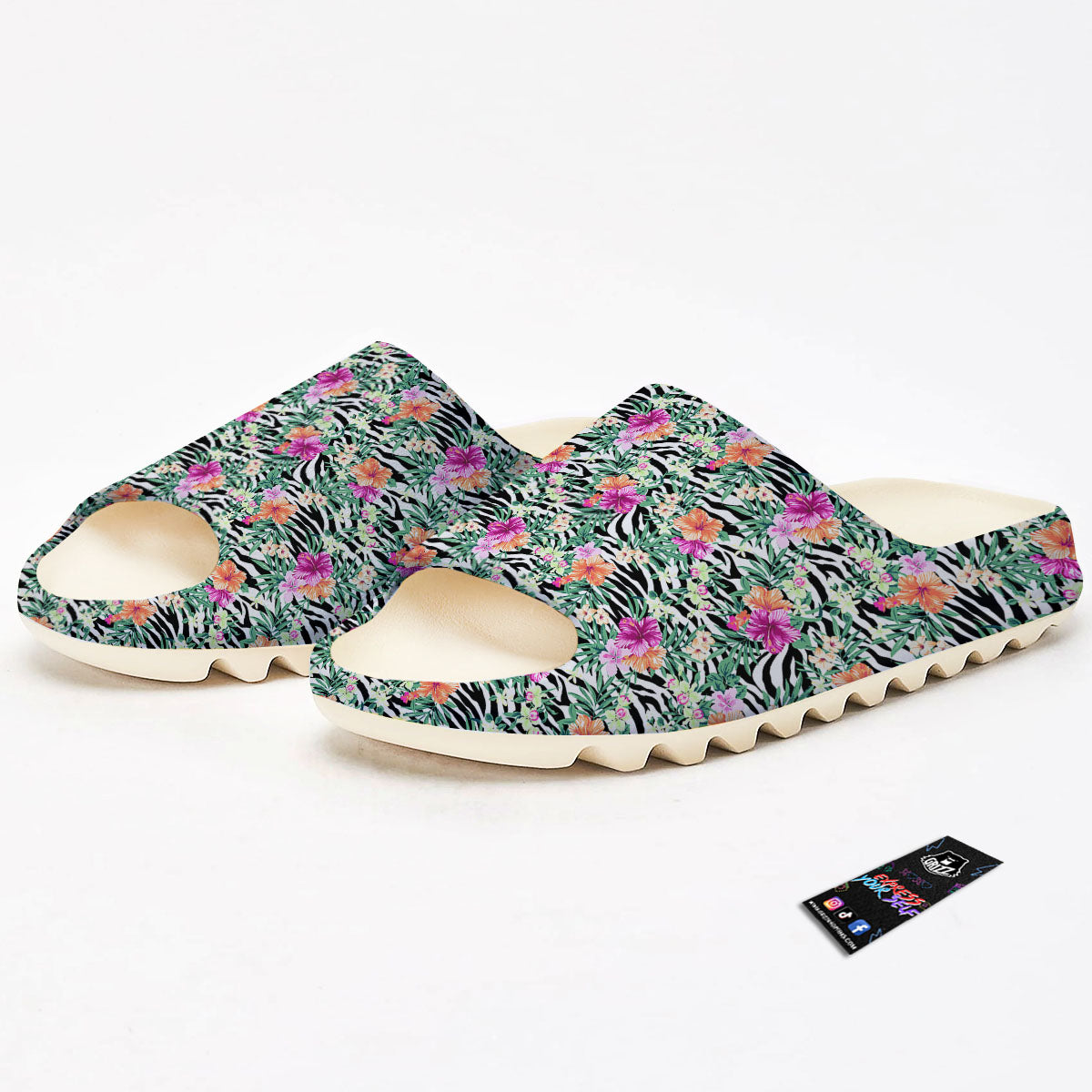 Zebra Floral Black White Print Pattern Sandals-grizzshop