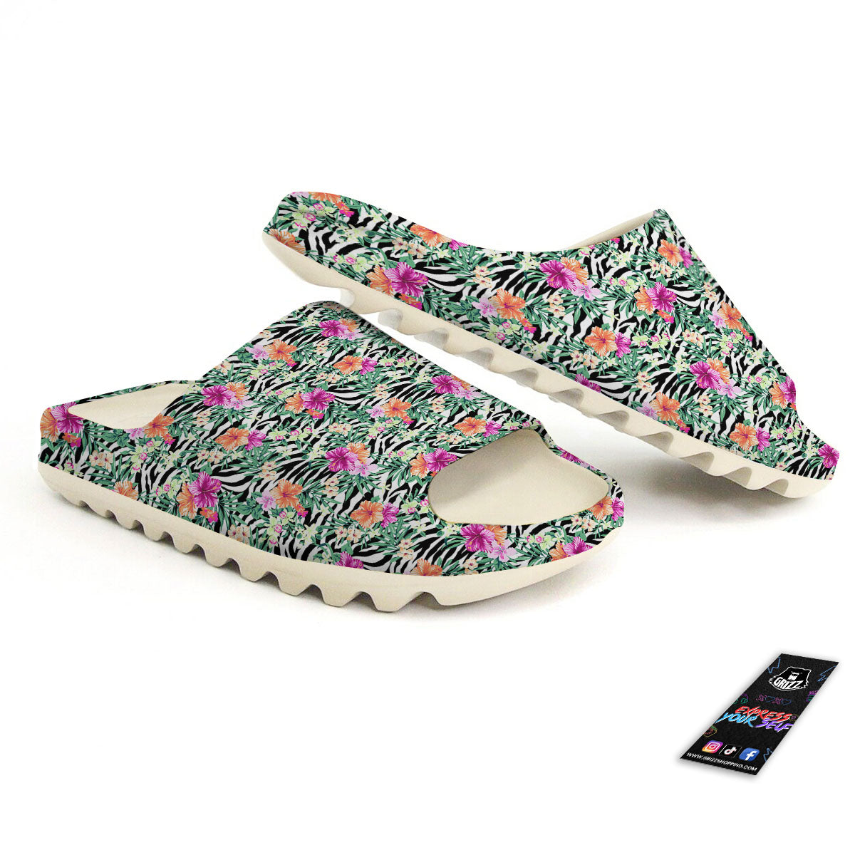 Zebra Floral Black White Print Pattern Sandals-grizzshop