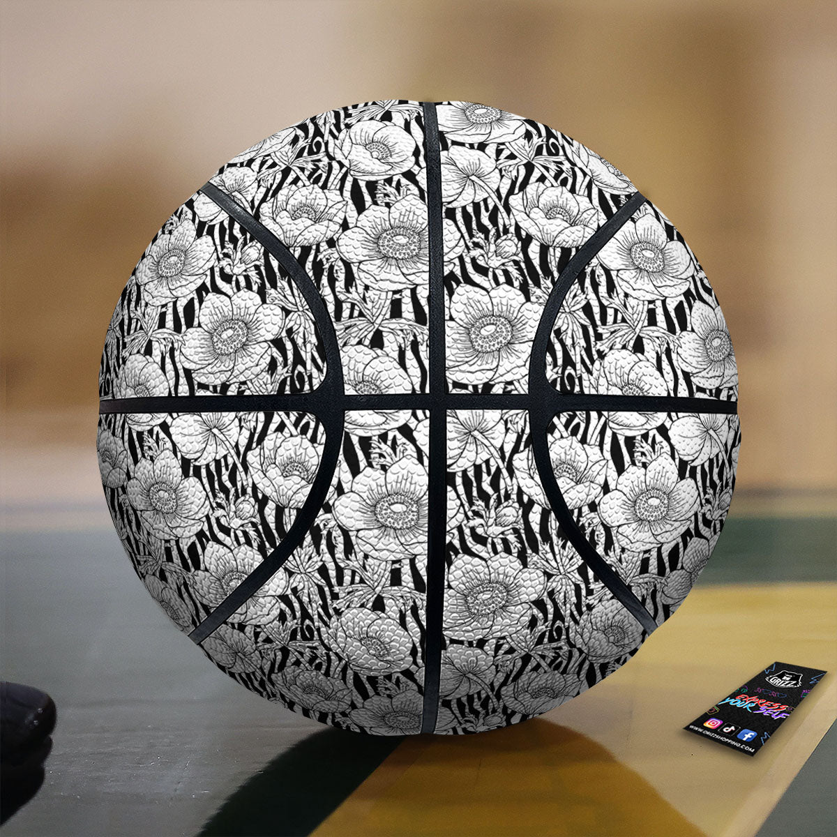 Zebra Flower Black White Print Pattern Basketball
