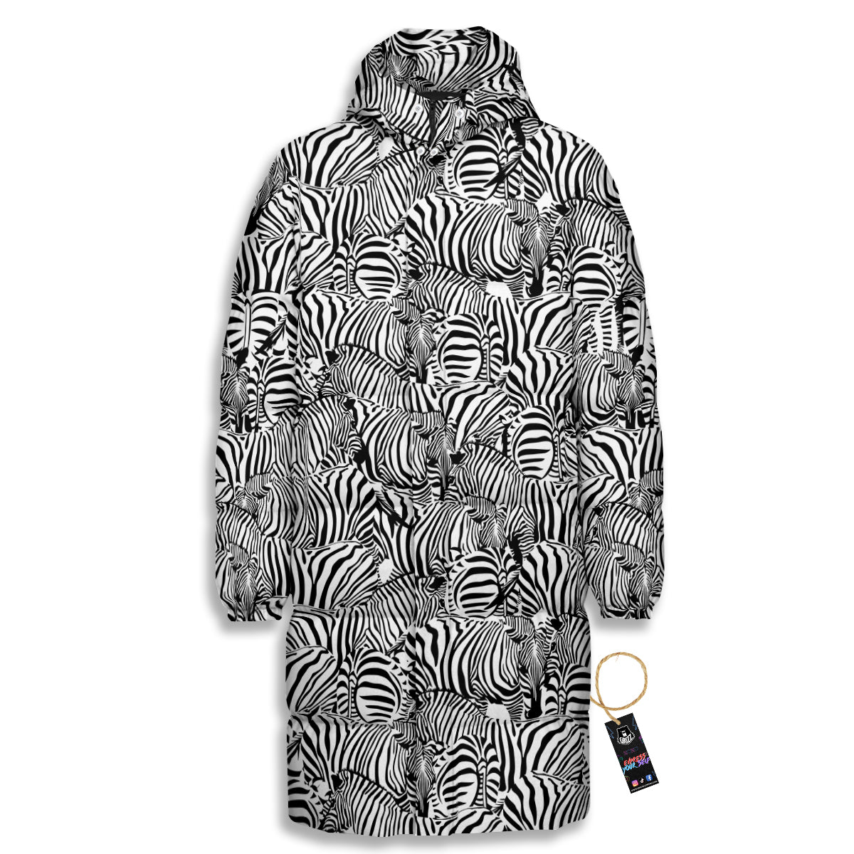Zebra Striped Black And White Print Pattern Long Down Jacket