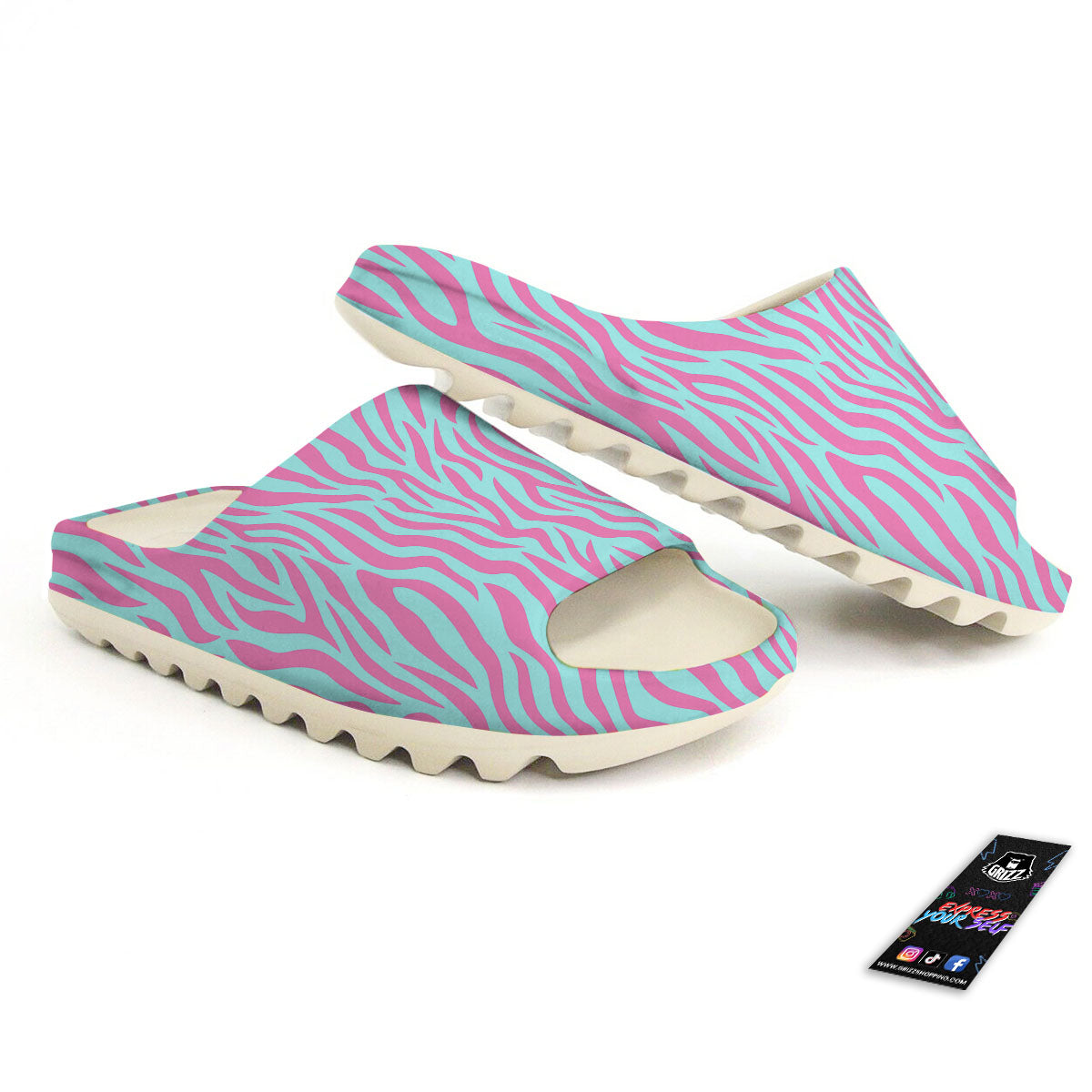 Zebra Stripes Blue And Pink Print Sandals-grizzshop