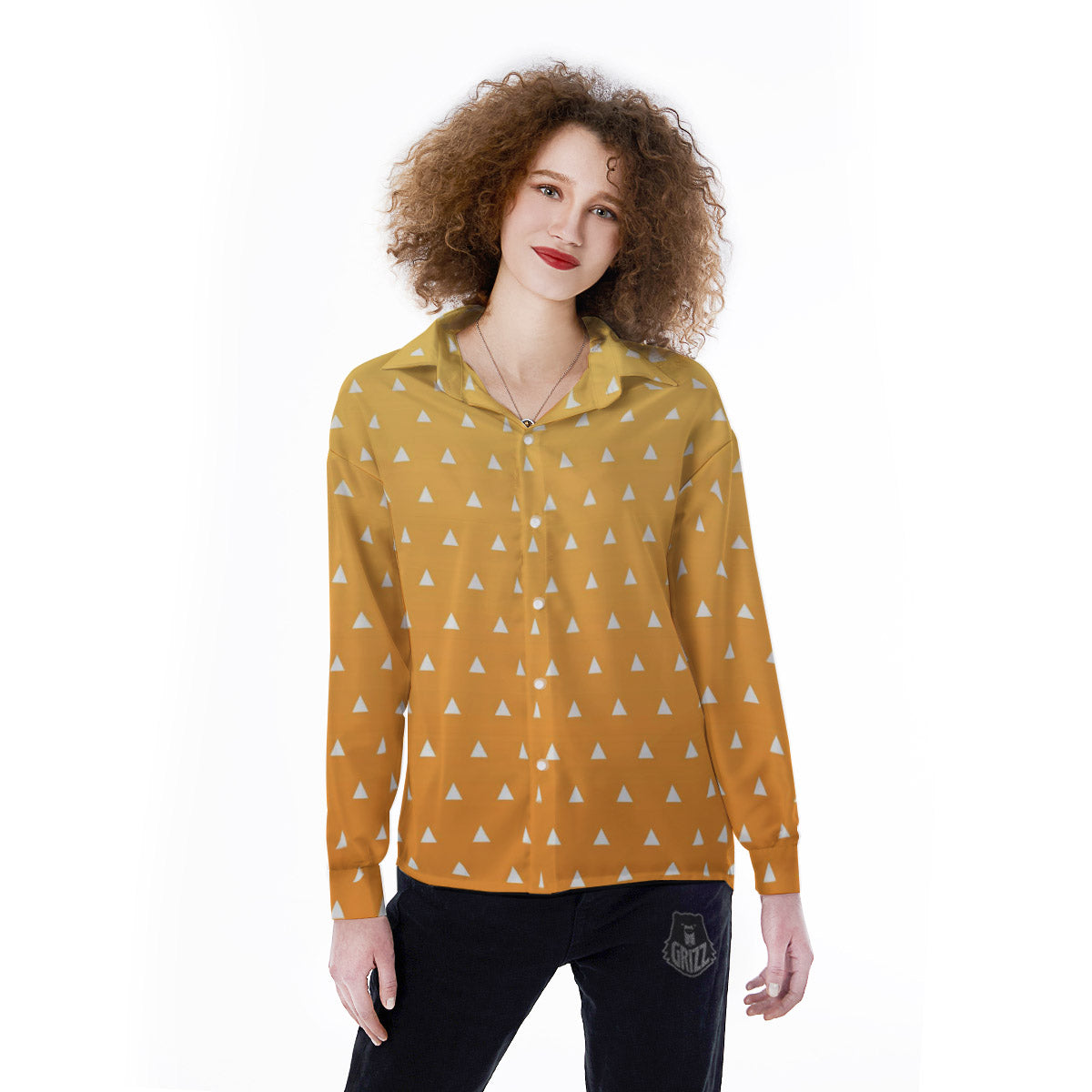Zenitsu Print Pattern Women's Long Sleeve Shirts-grizzshop