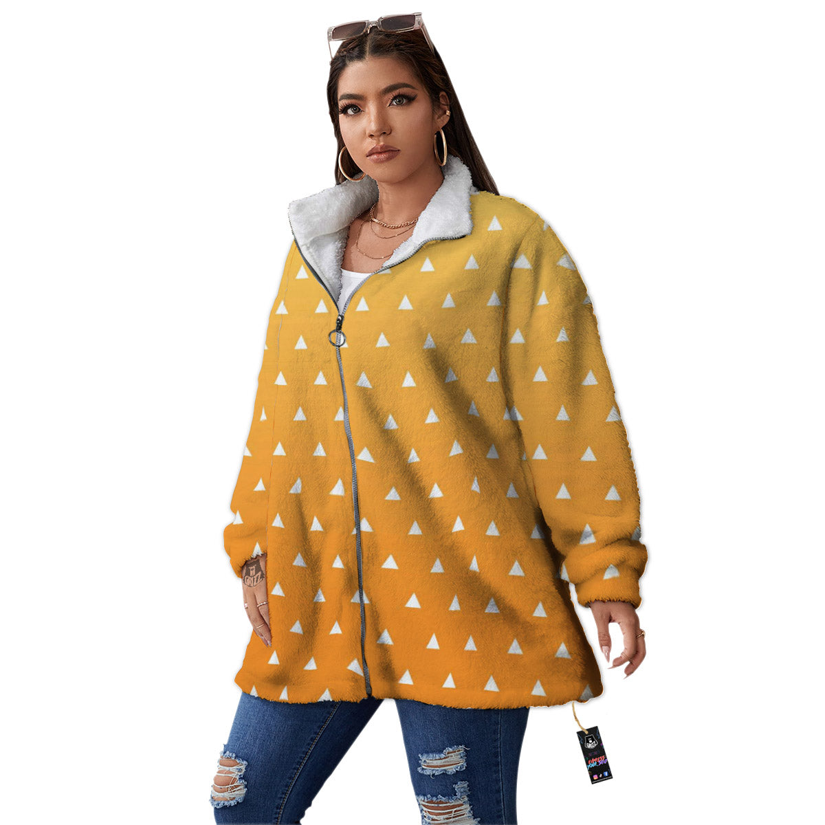 Zenitsu Print Pattern Women's Sherpa Jacket-grizzshop