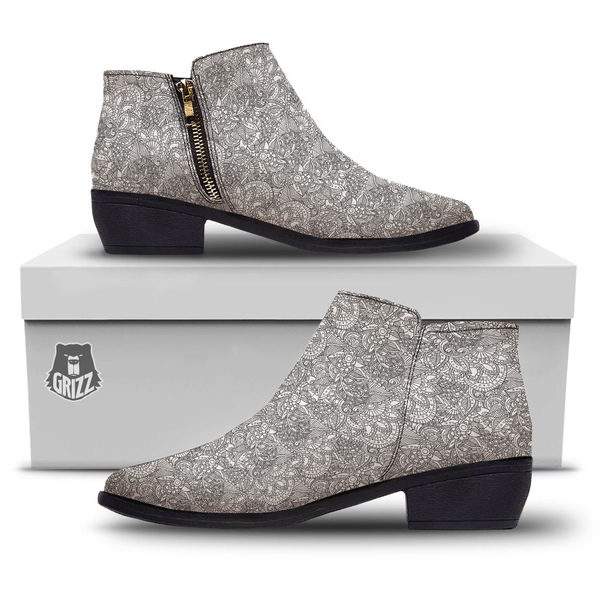 Zentangle Ethnic Print Pattern Ankle Boots-grizzshop