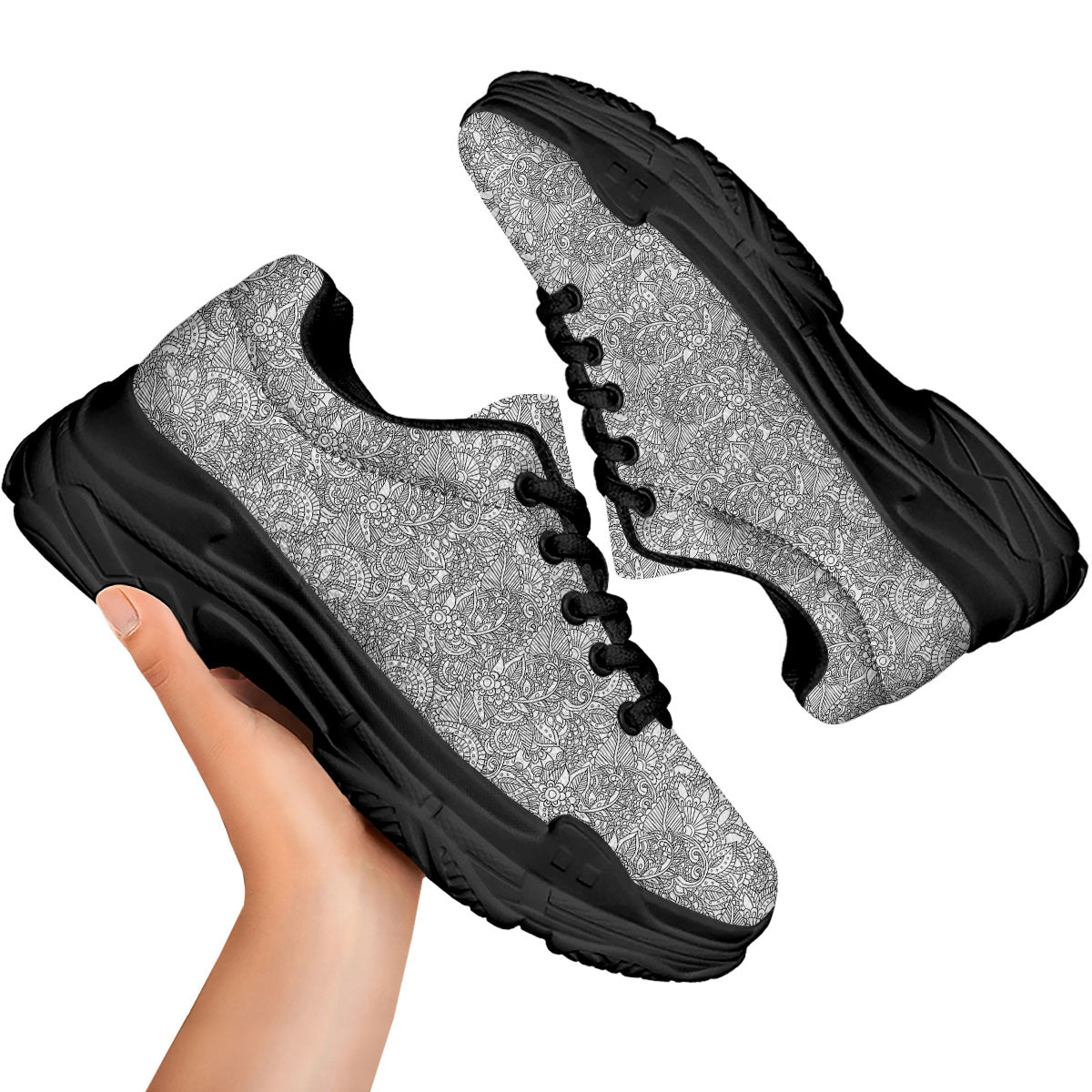 Zentangle Ethnic Print Pattern Black Chunky Shoes-grizzshop