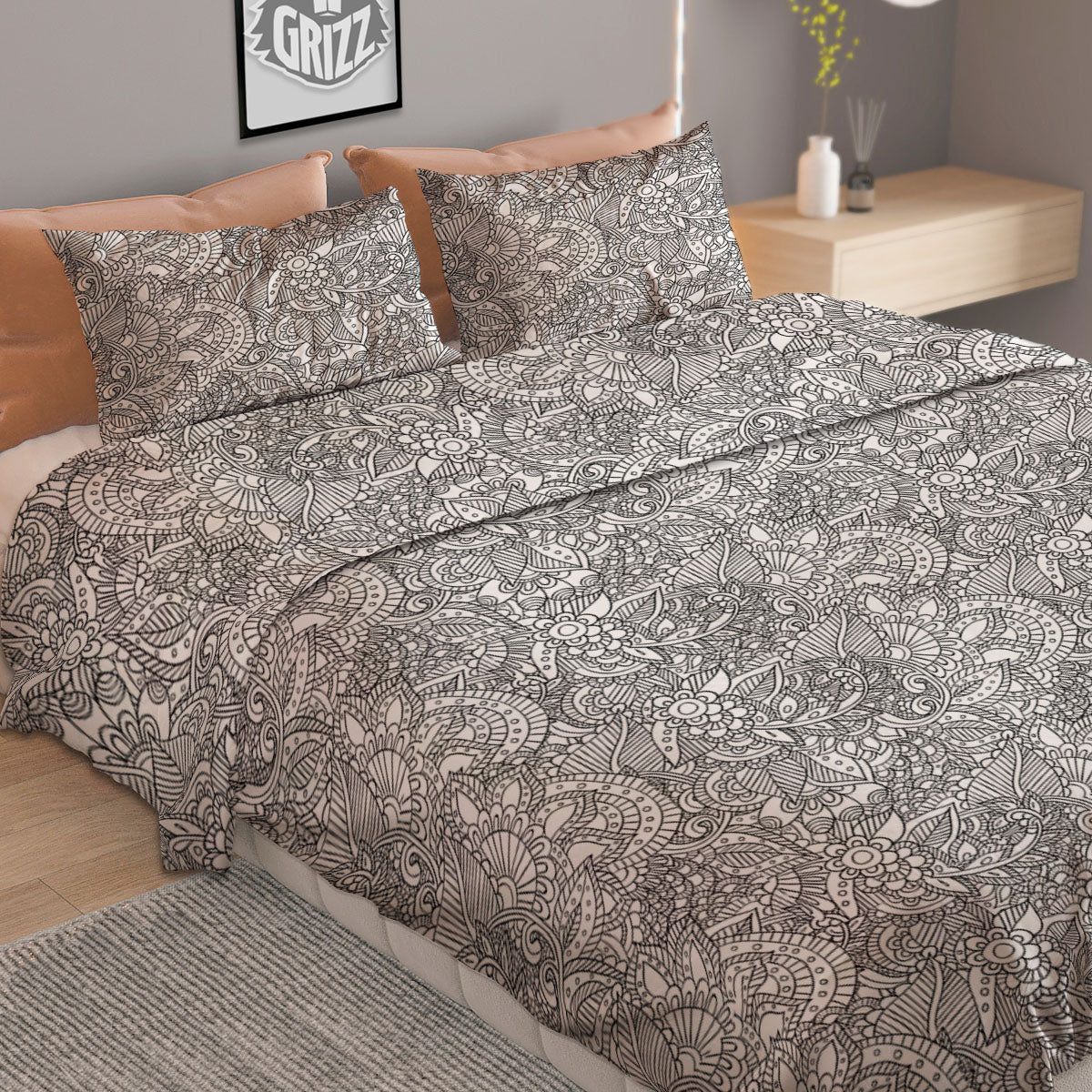 Zentangle Ethnic Print Pattern Duvet Cover Bedding Set