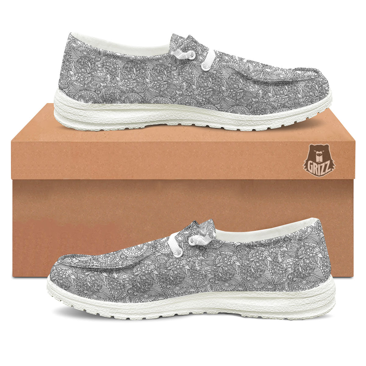 Zentangle Ethnic Print Pattern White Loafers-grizzshop