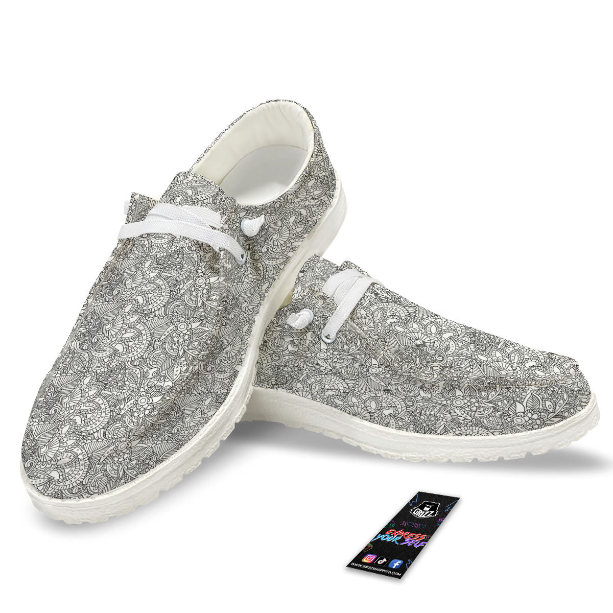Zentangle Ethnic Print Pattern White Loafers-grizzshop