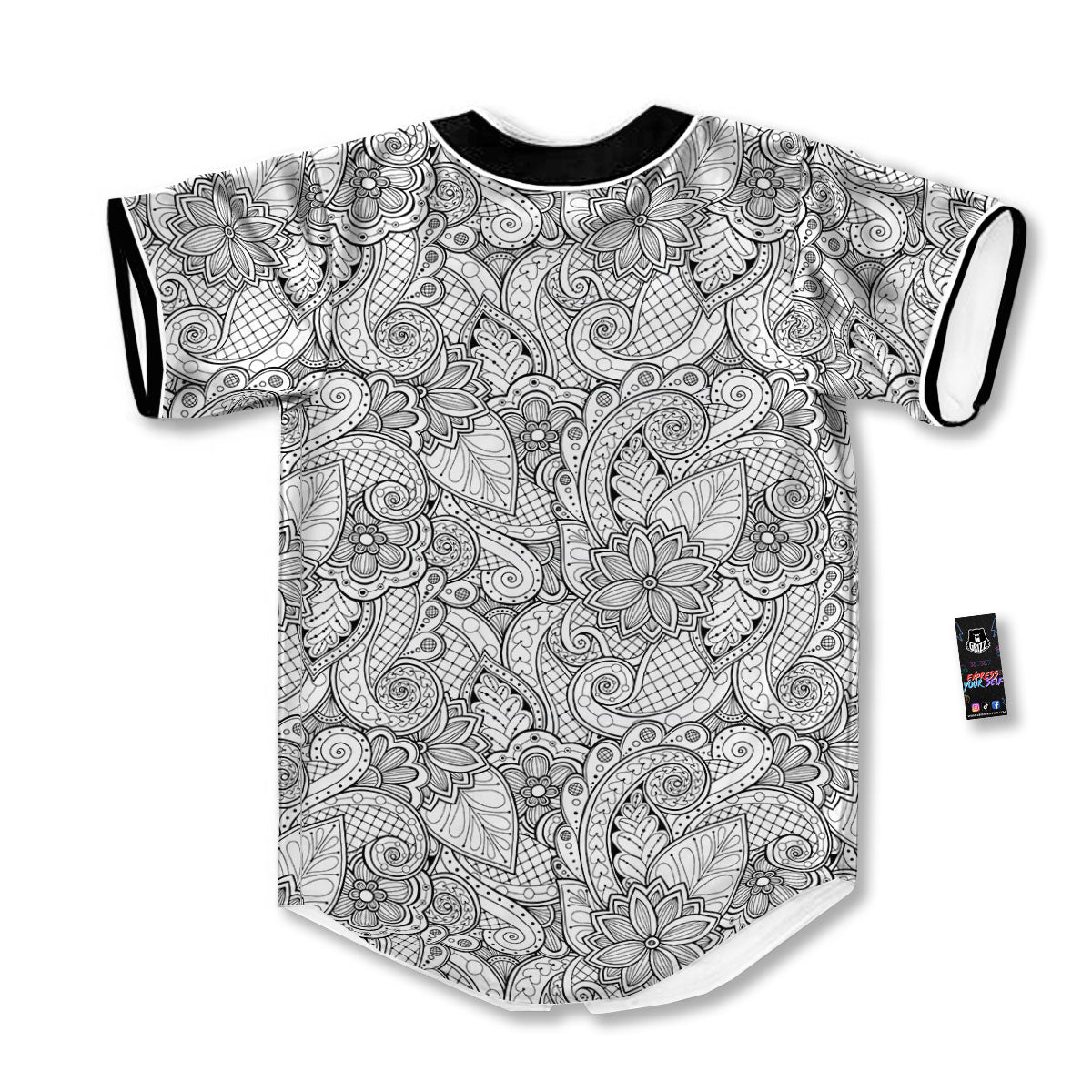 Zentangle Monochrome Print Pattern Baseball Jersey-grizzshop