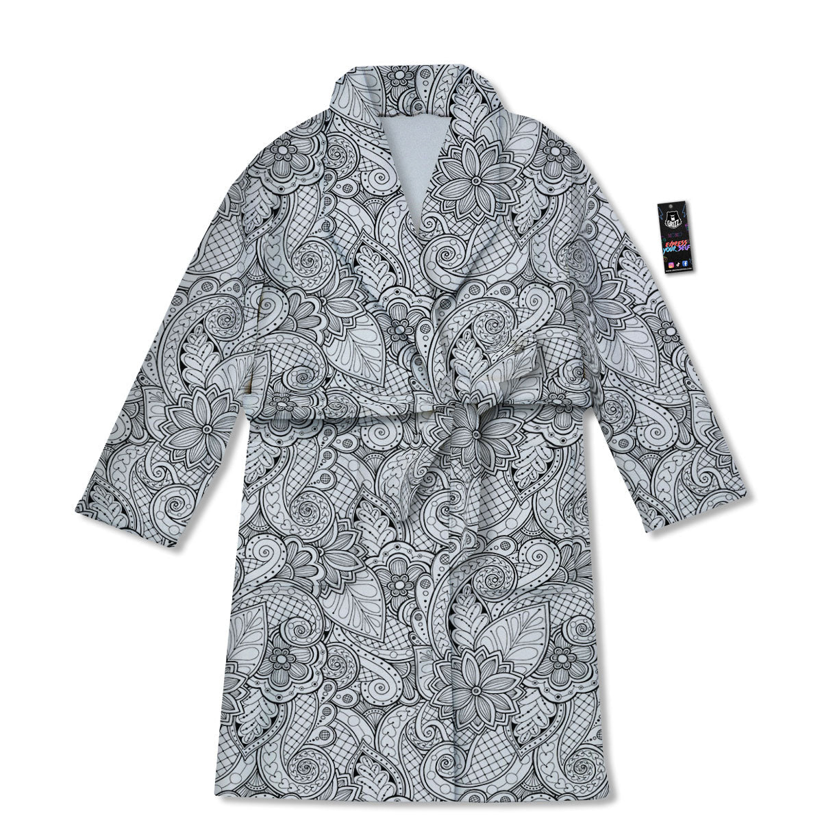 Zentangle Monochrome Print Pattern Bathrobe-grizzshop