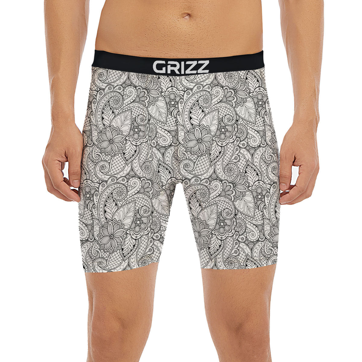 Zentangle Monochrome Print Pattern Boxer Briefs-grizzshop