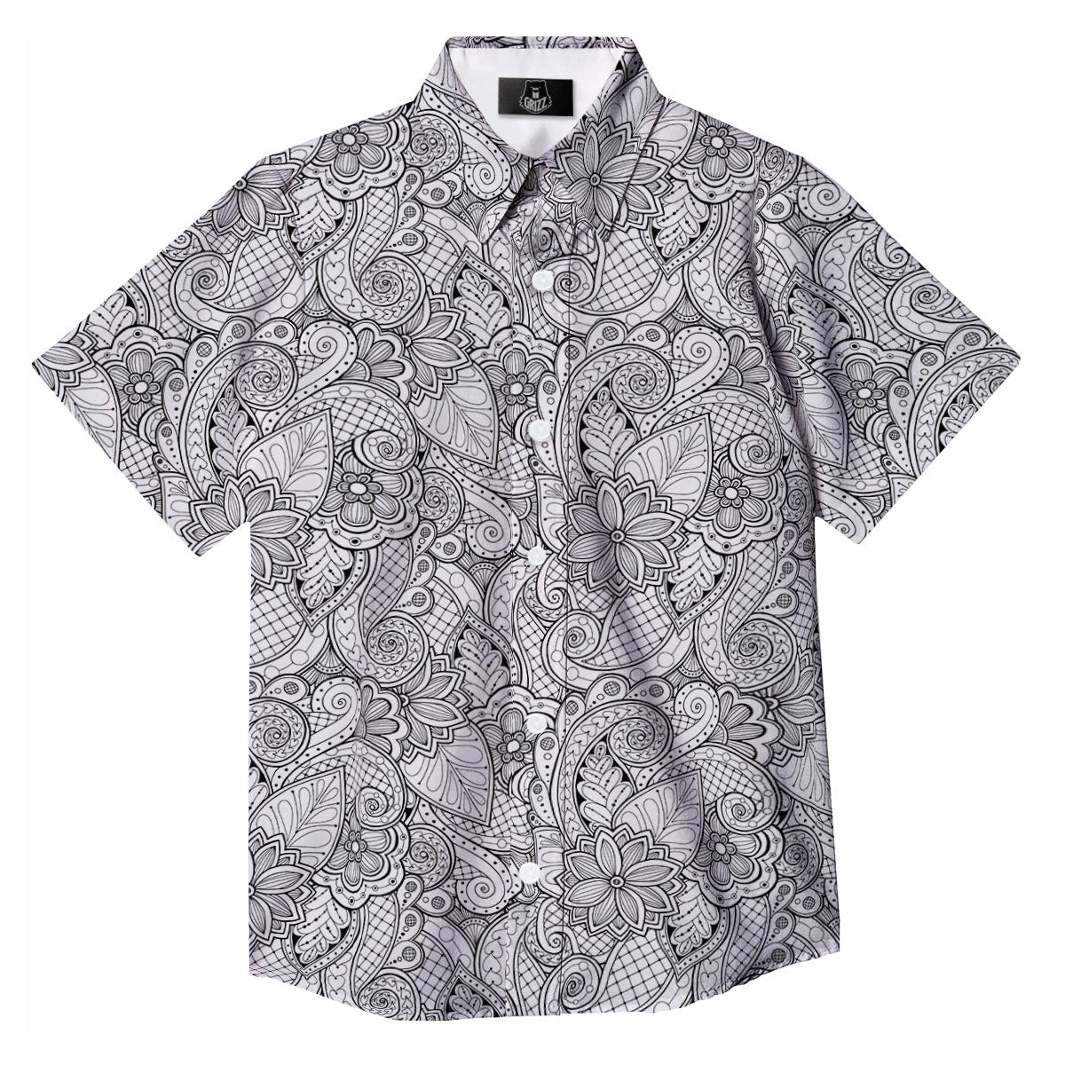 Zentangle Monochrome Print Pattern Button Up Shirt-grizzshop