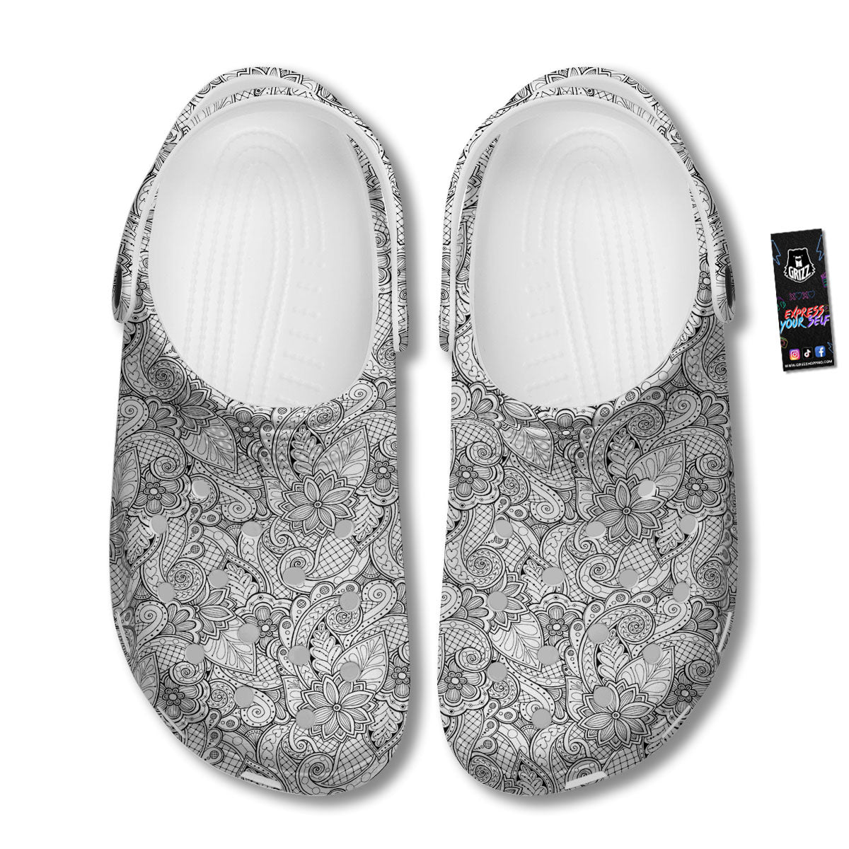 Zentangle Monochrome Print Pattern Clog-grizzshop