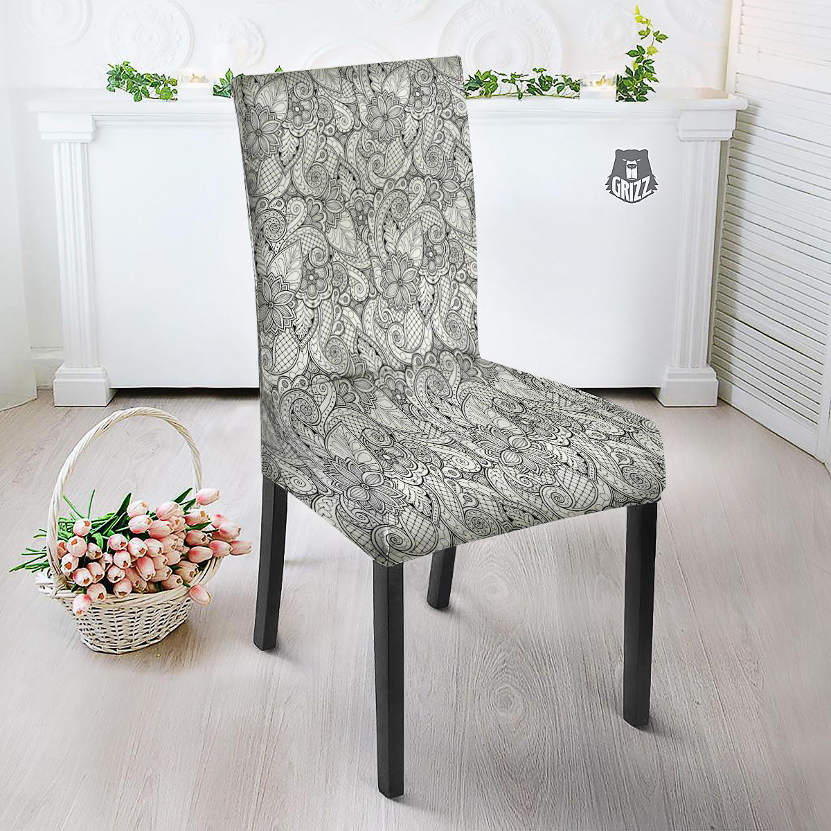 Zentangle Monochrome Print Pattern Dining Chair Slipcover-grizzshop